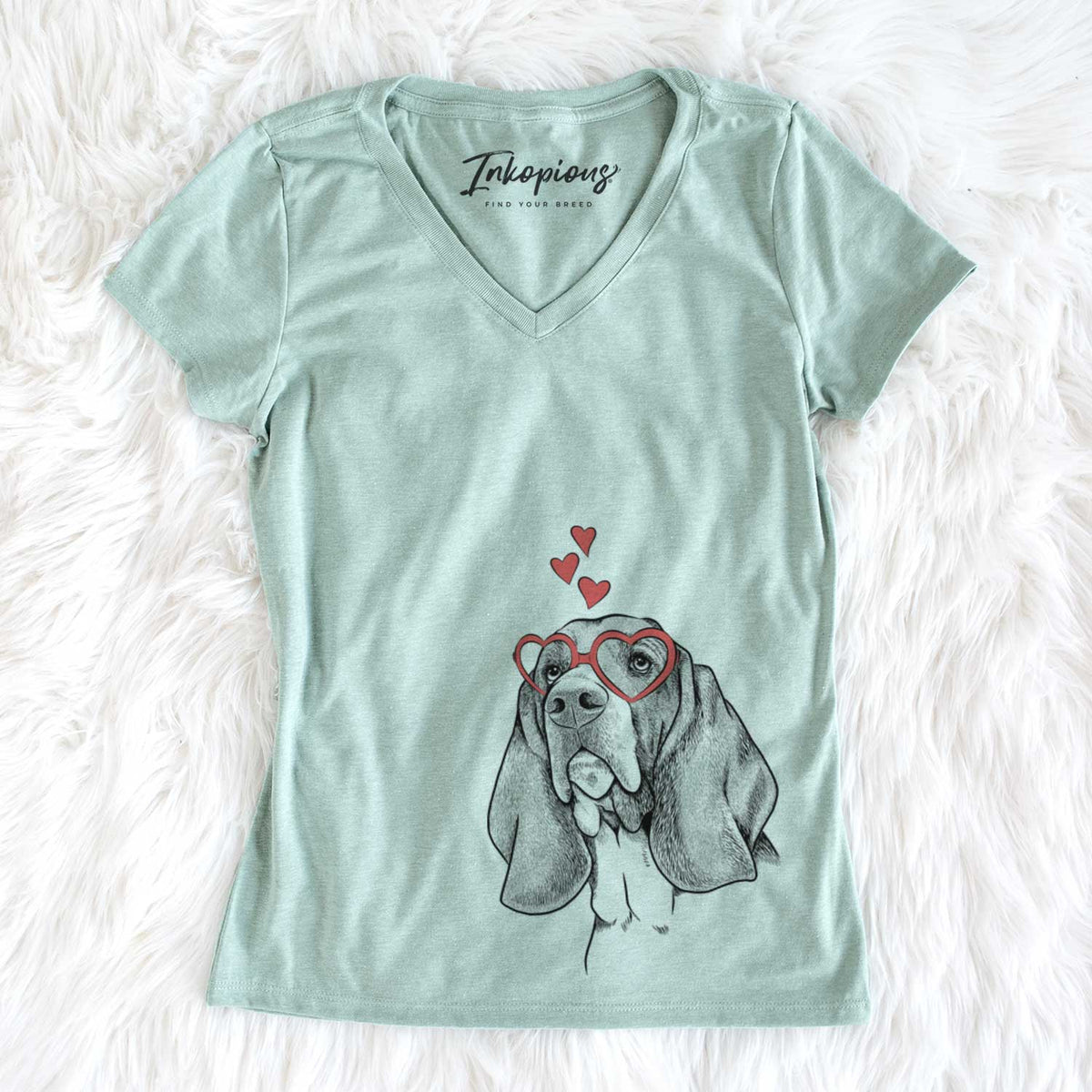 Valentine Cooper the Basset Hound - Women&#39;s V-neck Shirt