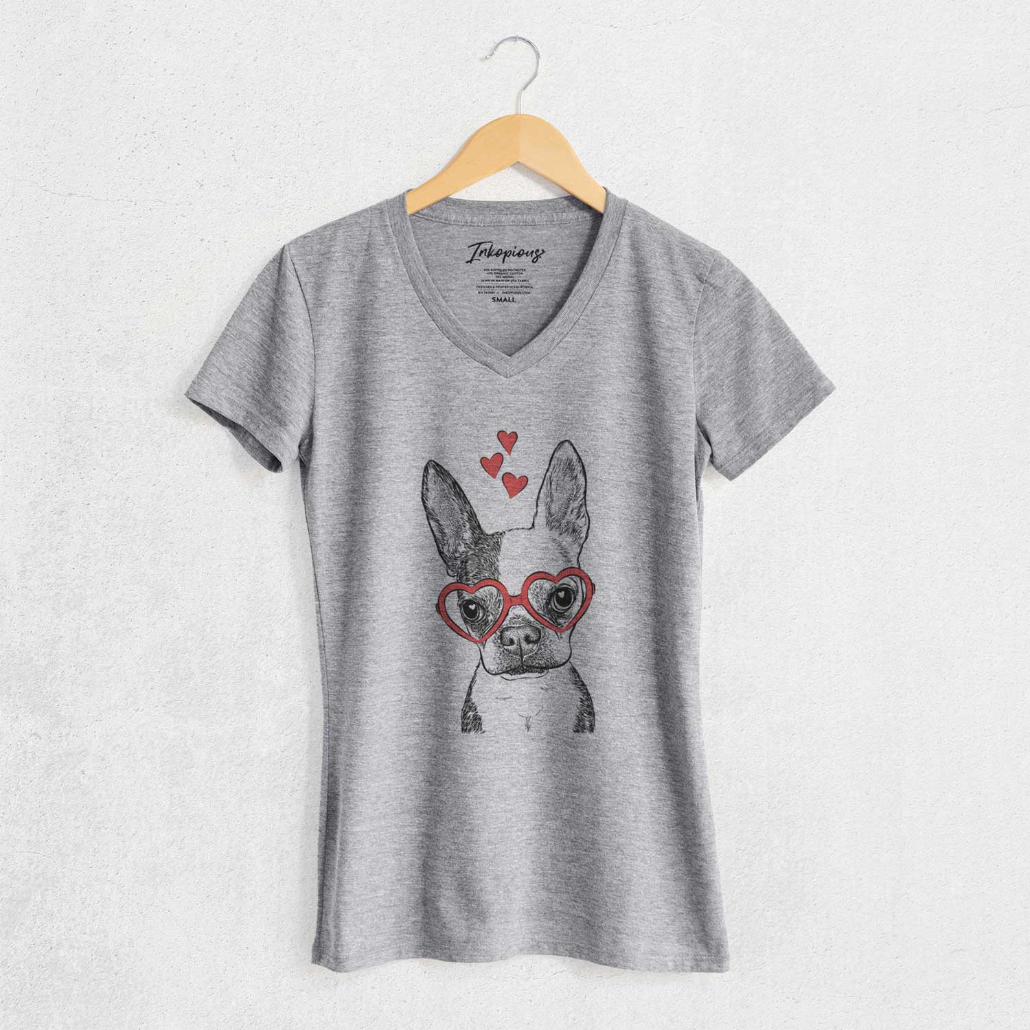 Valentine Daisy the Boston Terrier - Women's V-neck Shirt