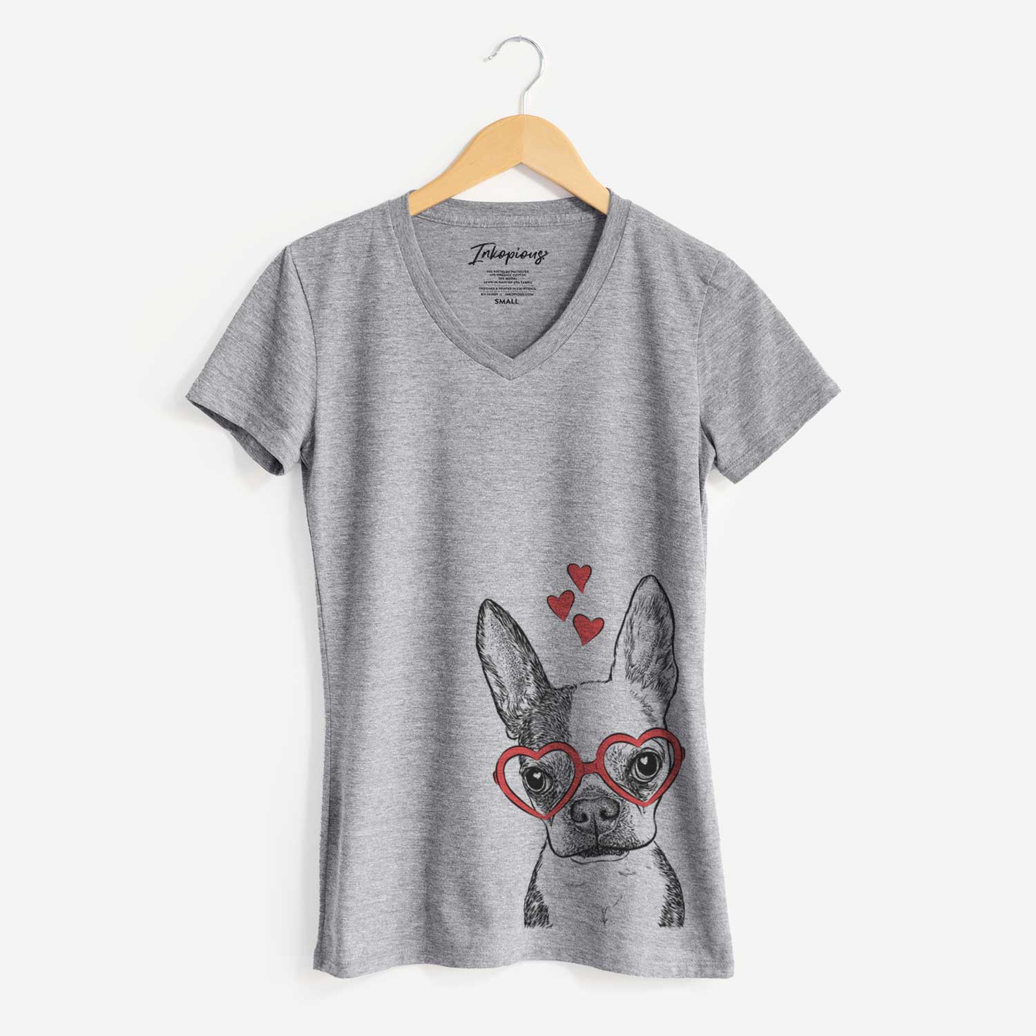 Valentine Daisy the Boston Terrier - Women's V-neck Shirt