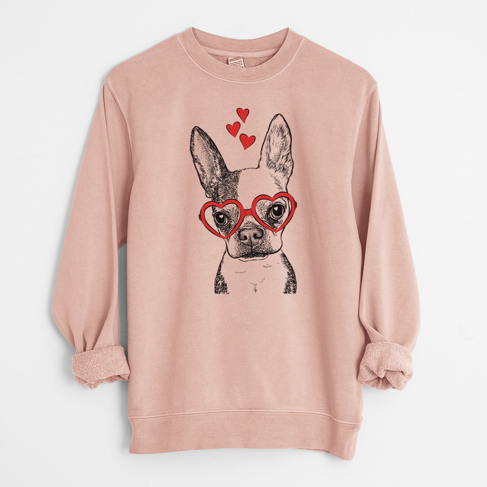 Valentine Daisy the Boston Terrier - Unisex Pigment Dyed Crew Sweatshirt