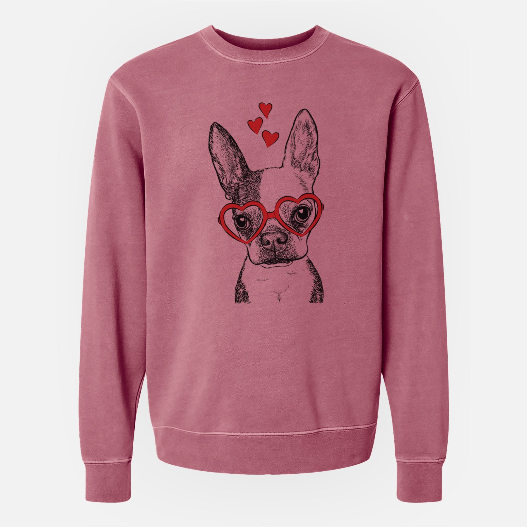 Valentine Daisy the Boston Terrier - Unisex Pigment Dyed Crew Sweatshirt