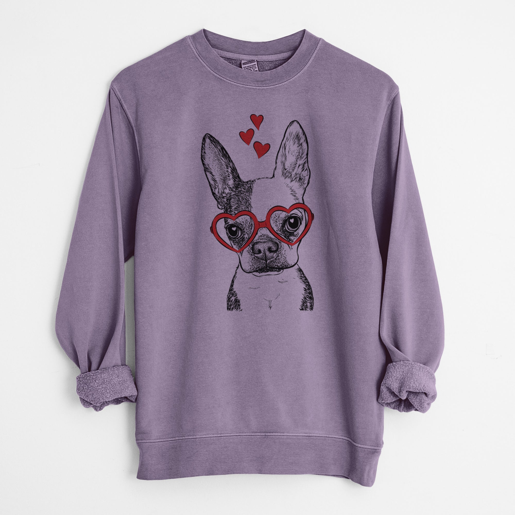 Valentine Daisy the Boston Terrier - Unisex Pigment Dyed Crew Sweatshirt