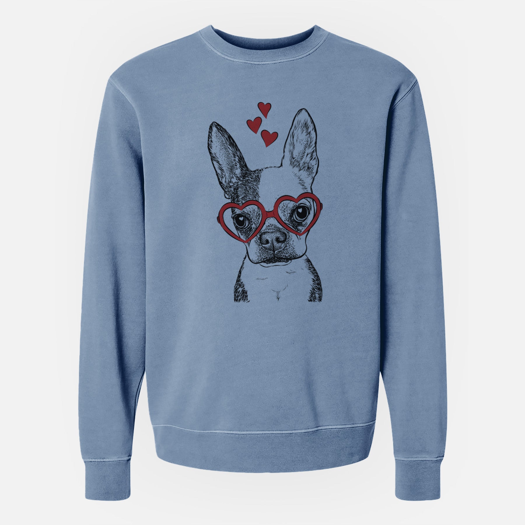 Valentine Daisy the Boston Terrier - Unisex Pigment Dyed Crew Sweatshirt