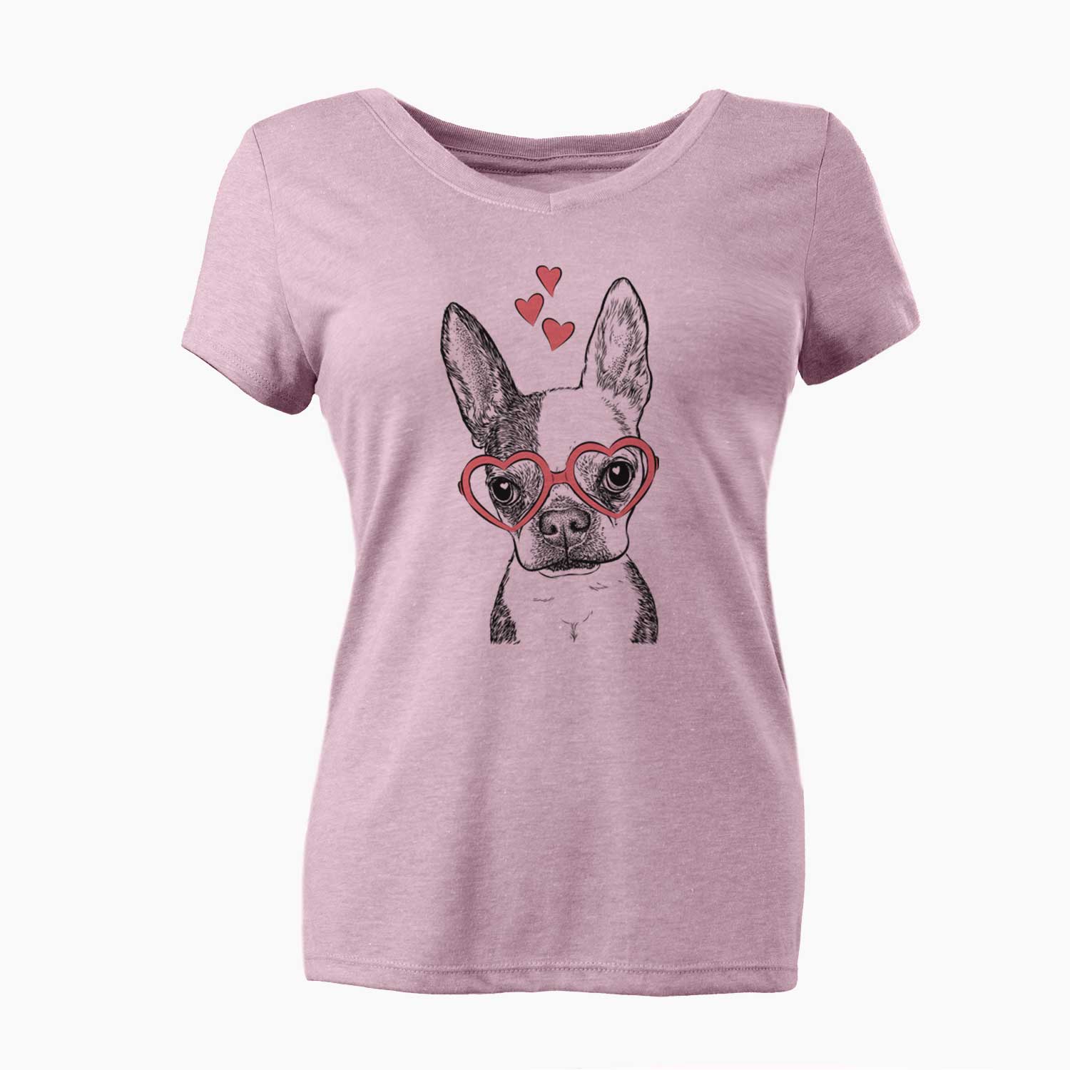 Valentine Daisy the Boston Terrier - Women's V-neck Shirt