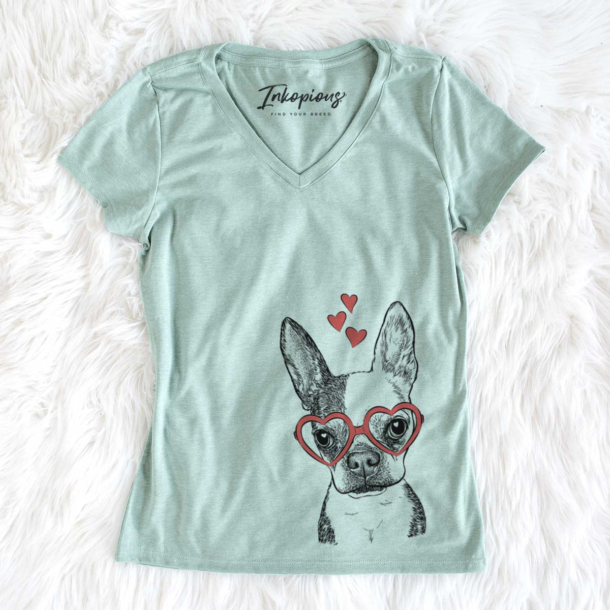 Valentine Daisy the Boston Terrier - Women&#39;s V-neck Shirt