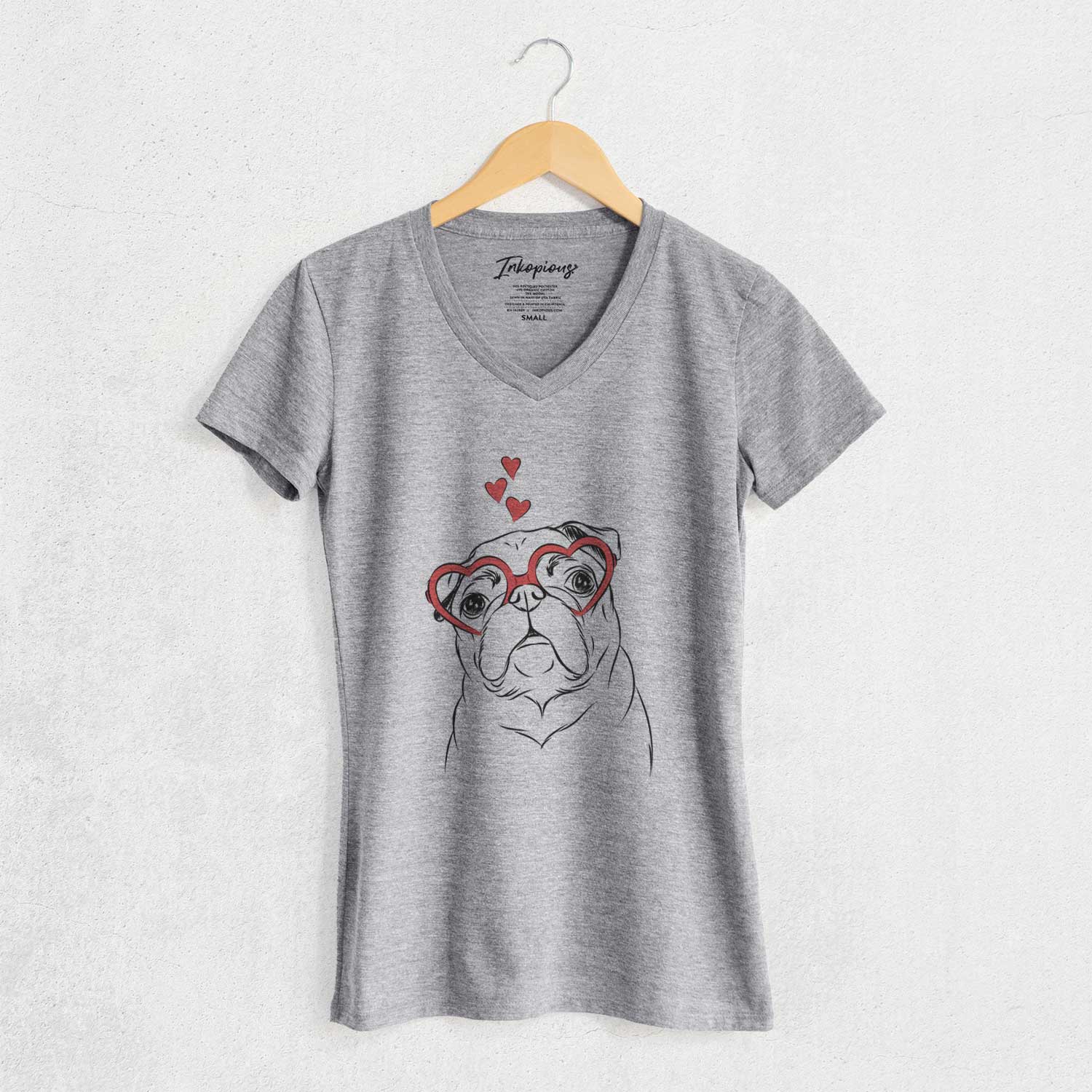 Valentine Darling Chloe the Pug - Women's V-neck Shirt