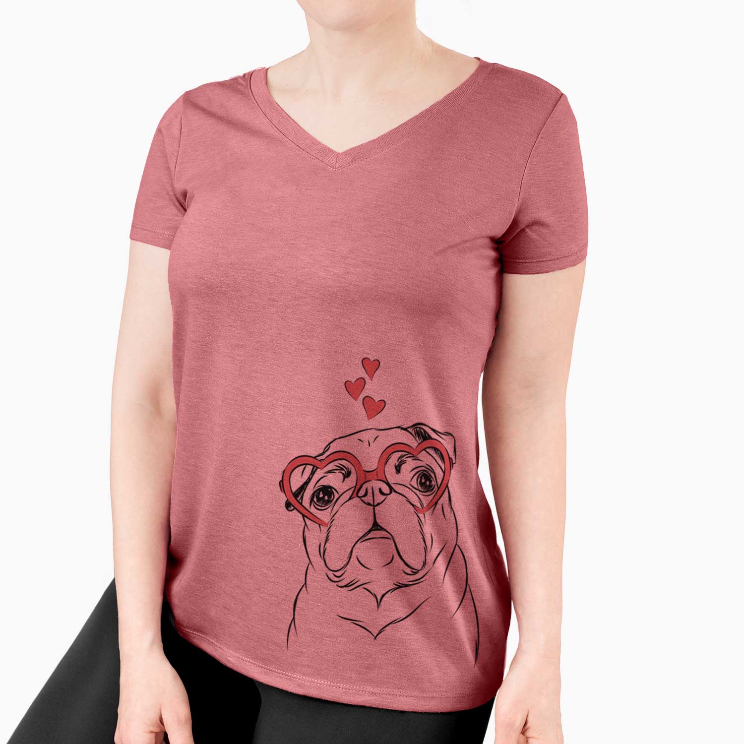 Valentine Darling Chloe the Pug - Women's V-neck Shirt