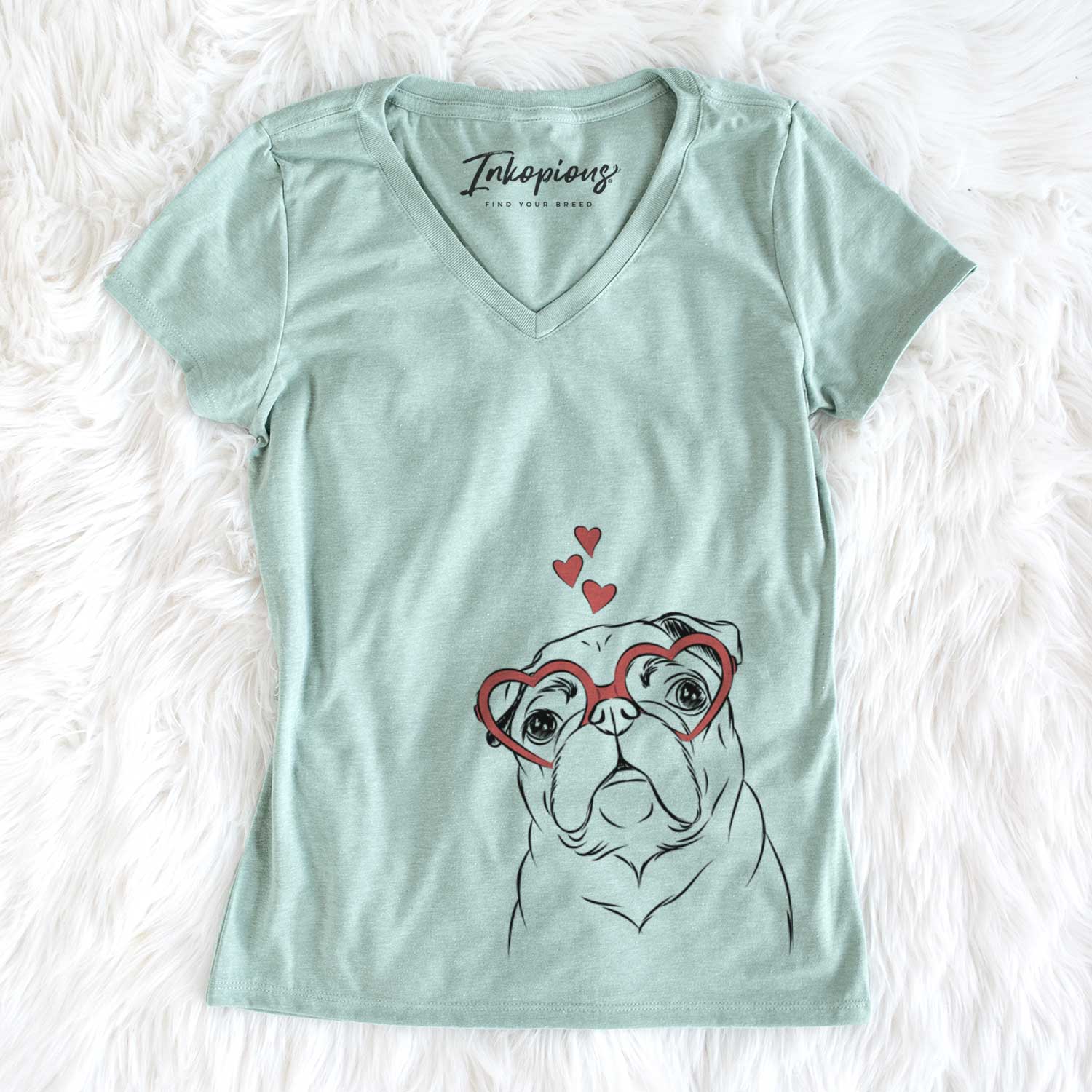 Valentine Darling Chloe the Pug - Women's V-neck Shirt