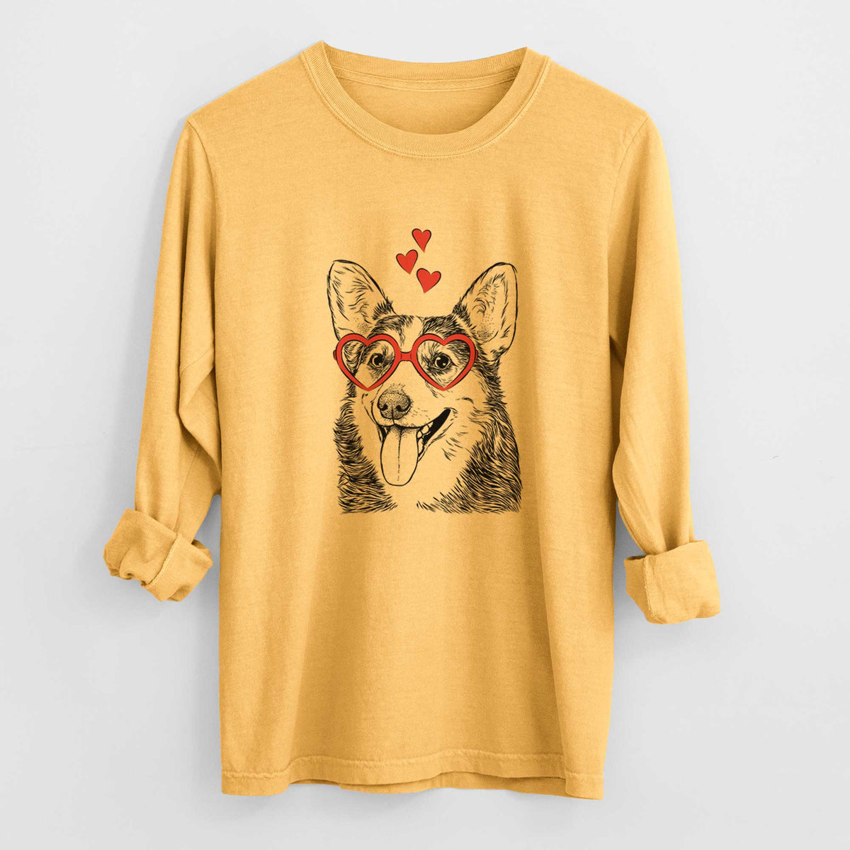 Valentine Darma the Corgi - Heavyweight 100% Cotton Long Sleeve