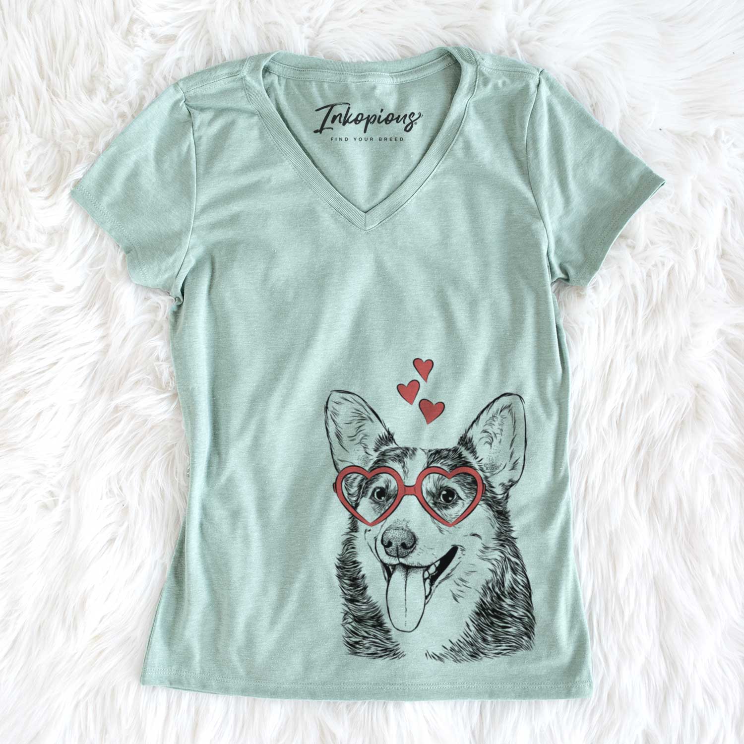 Valentine Darma the Corgi - Women's V-neck Shirt