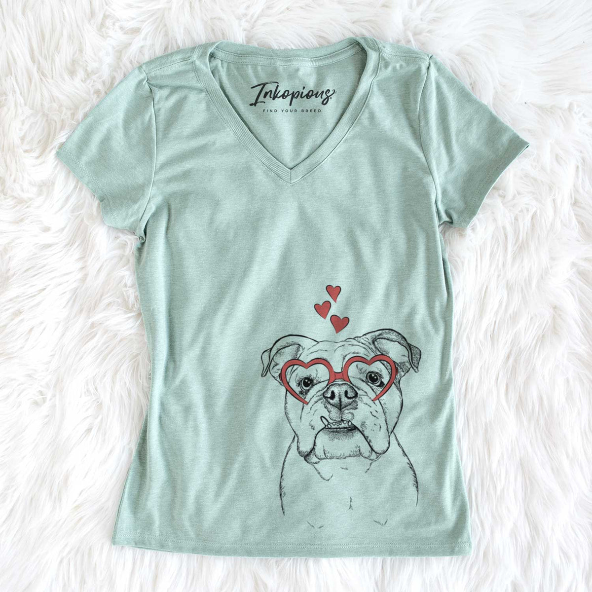 Valentine Dazy the English Bulldog - Women's V-neck Shirt
