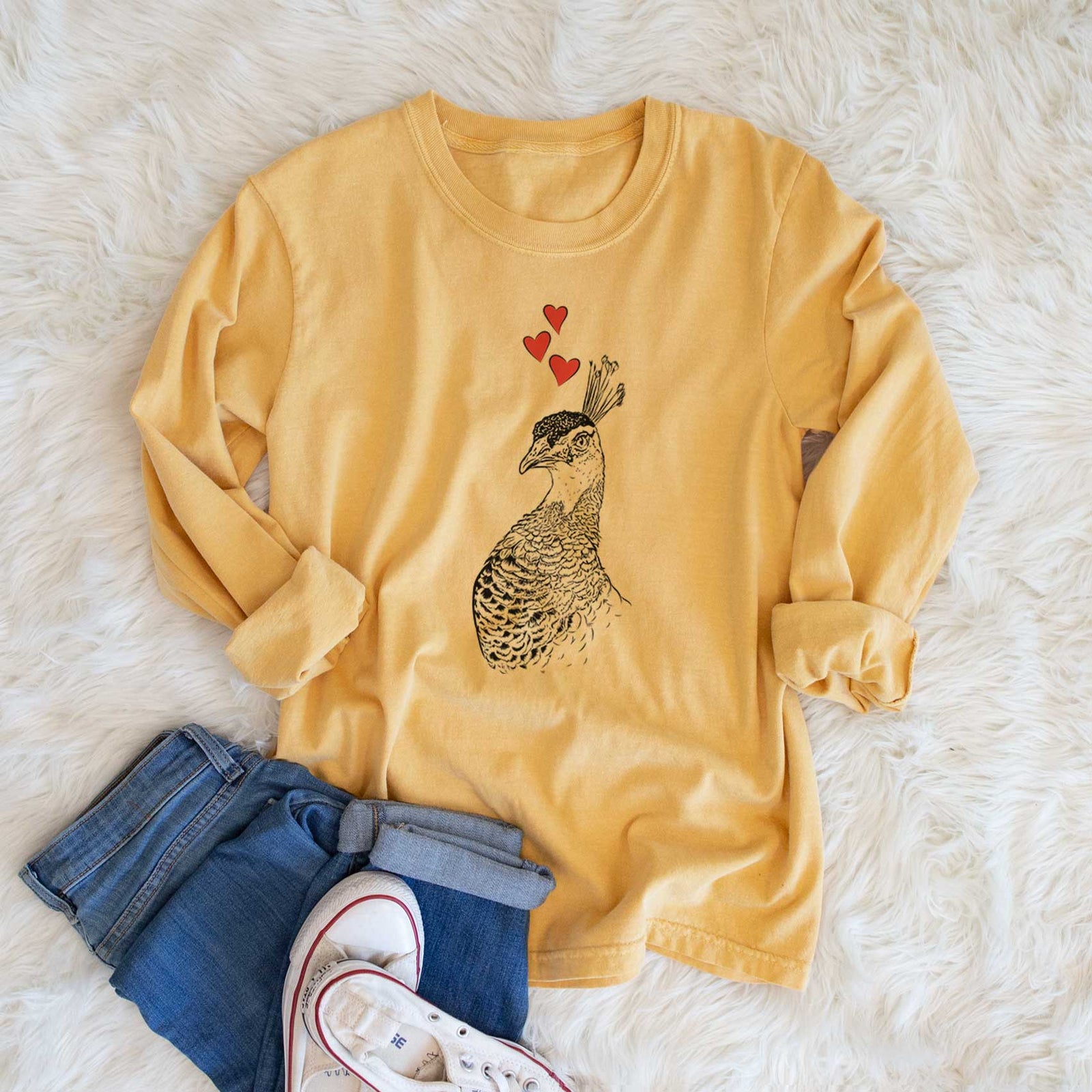 Valentine Dee the Peahen - Heavyweight 100% Cotton Long Sleeve