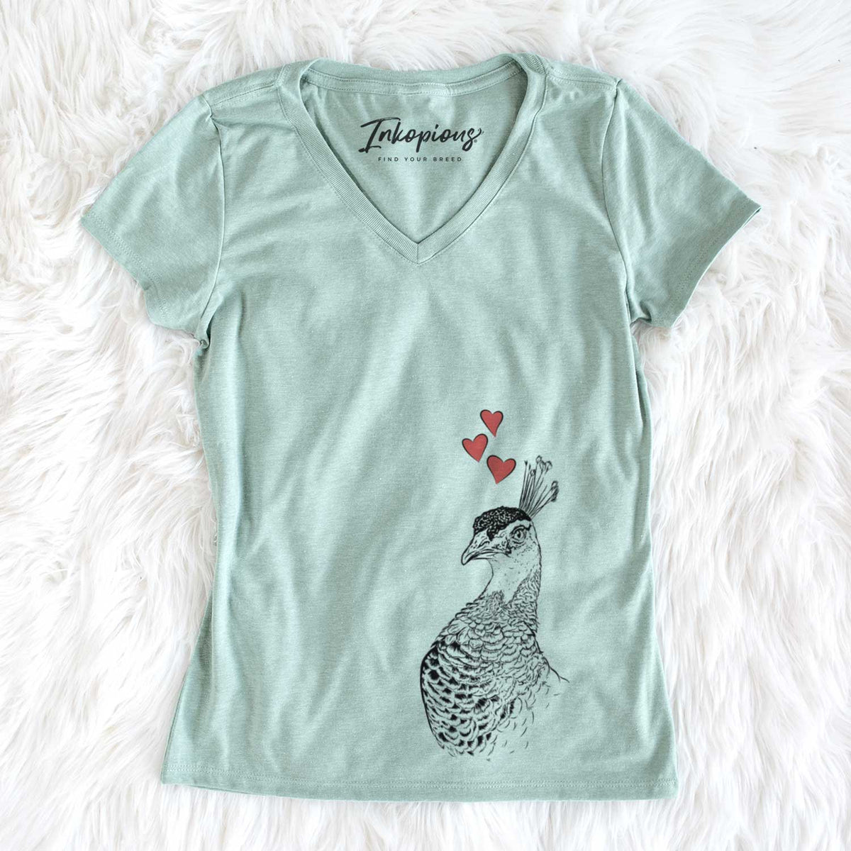 Valentine Dee the Peahen - Women's V-neck Shirt
