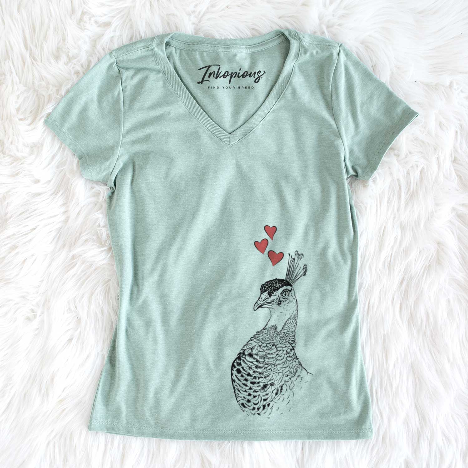 Valentine Dee the Peahen - Women's V-neck Shirt
