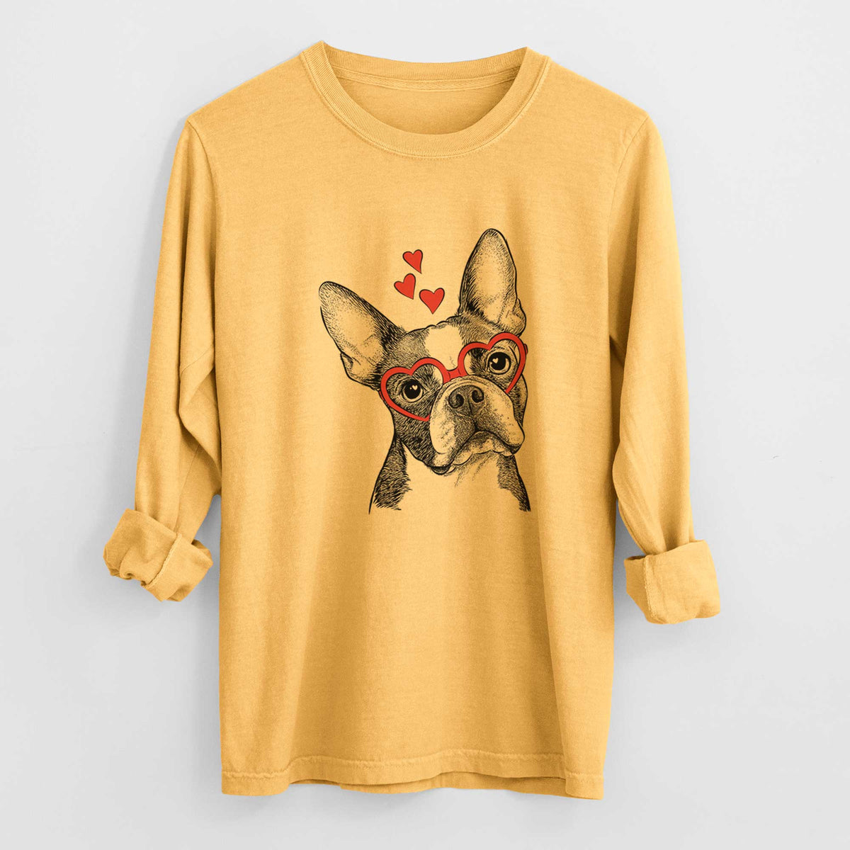 Valentine Dee Dee the Boston Terrier - Heavyweight 100% Cotton Long Sleeve