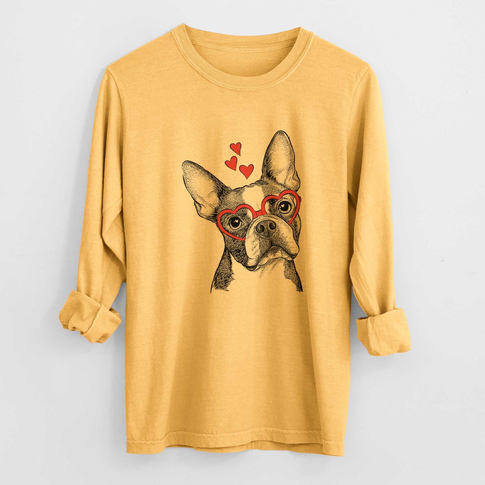 Valentine Dee Dee the Boston Terrier - Heavyweight 100% Cotton Long Sleeve