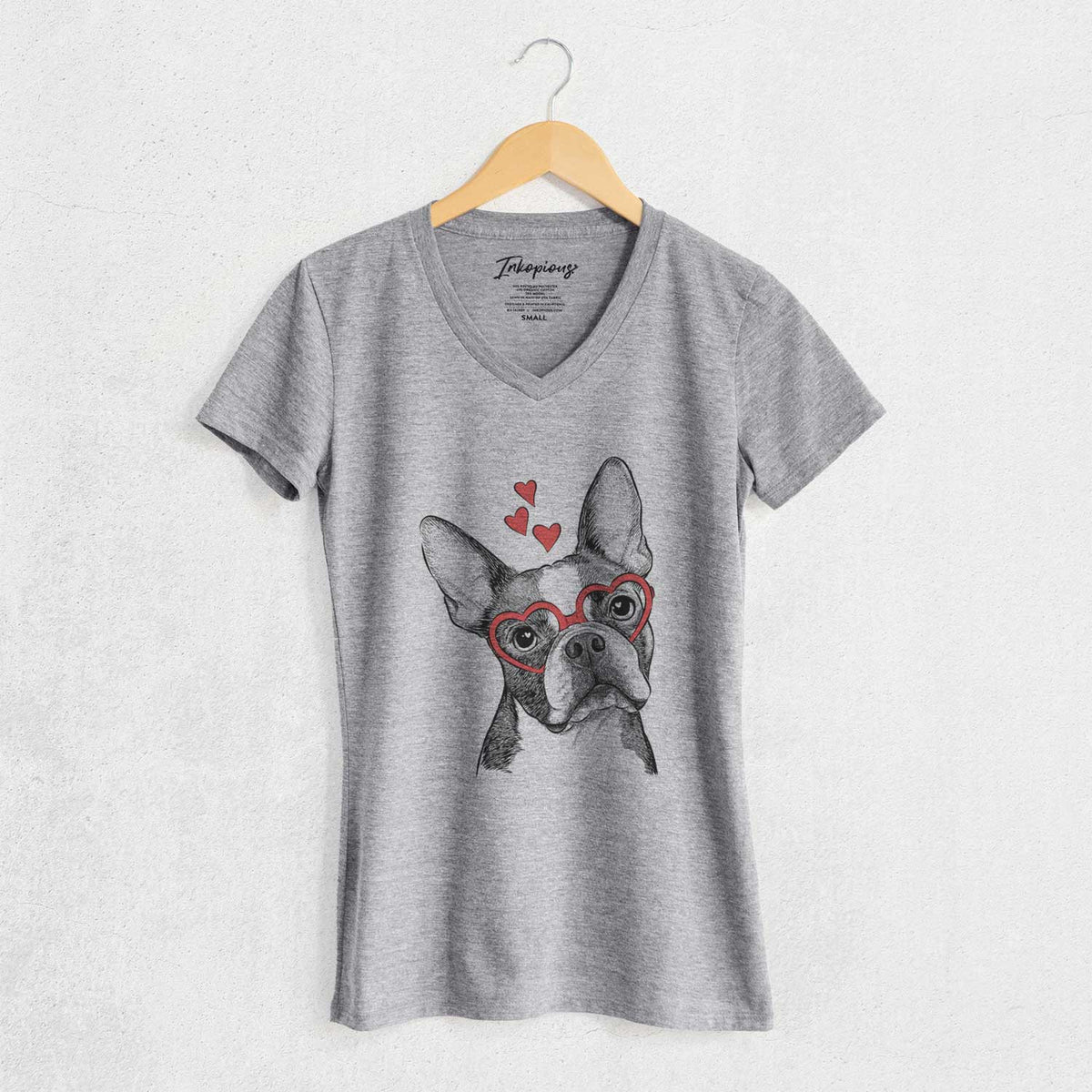 Valentine Dee Dee the Boston Terrier - Women's V-neck Shirt