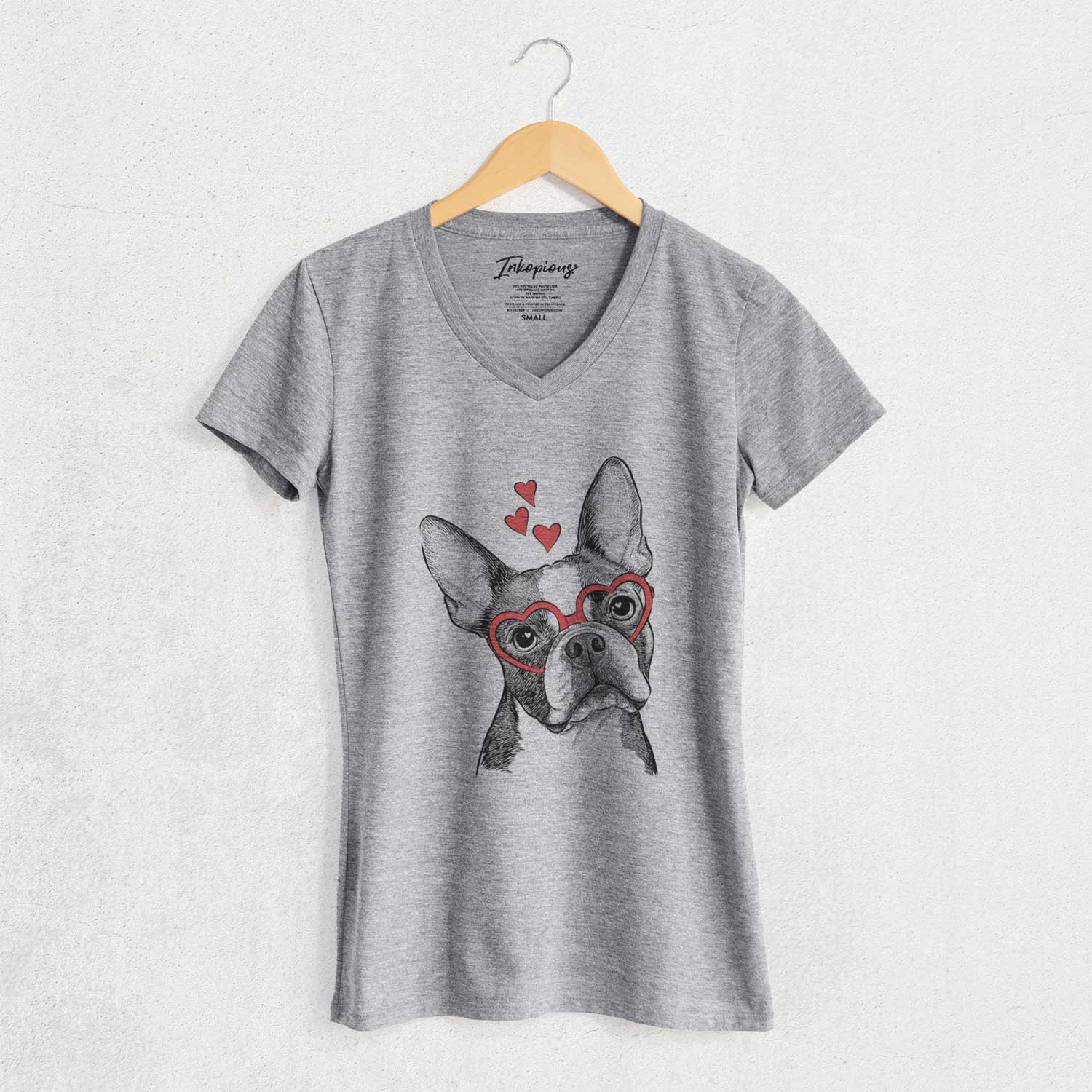 Valentine Dee Dee the Boston Terrier - Women's V-neck Shirt