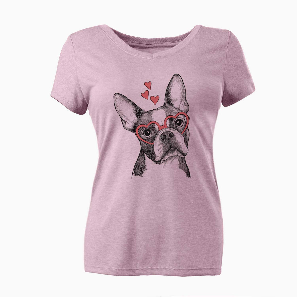 Valentine Dee Dee the Boston Terrier - Women's V-neck Shirt