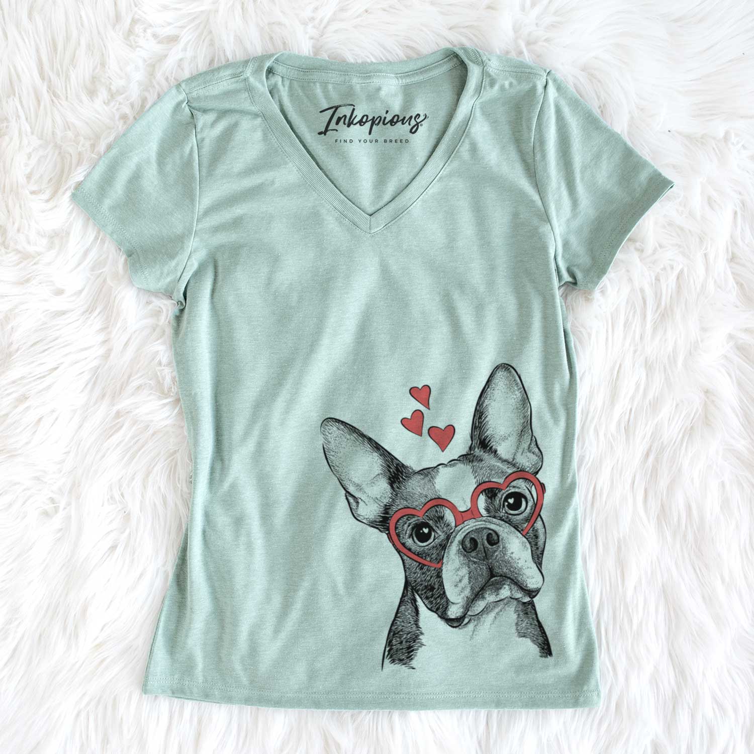 Valentine Dee Dee the Boston Terrier - Women's V-neck Shirt