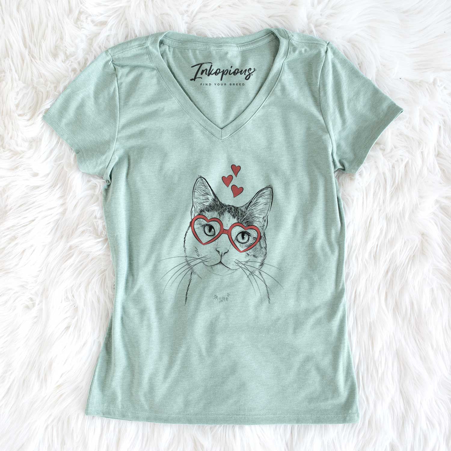 Valentine Denver the Calico Cat - Women's V-neck Shirt