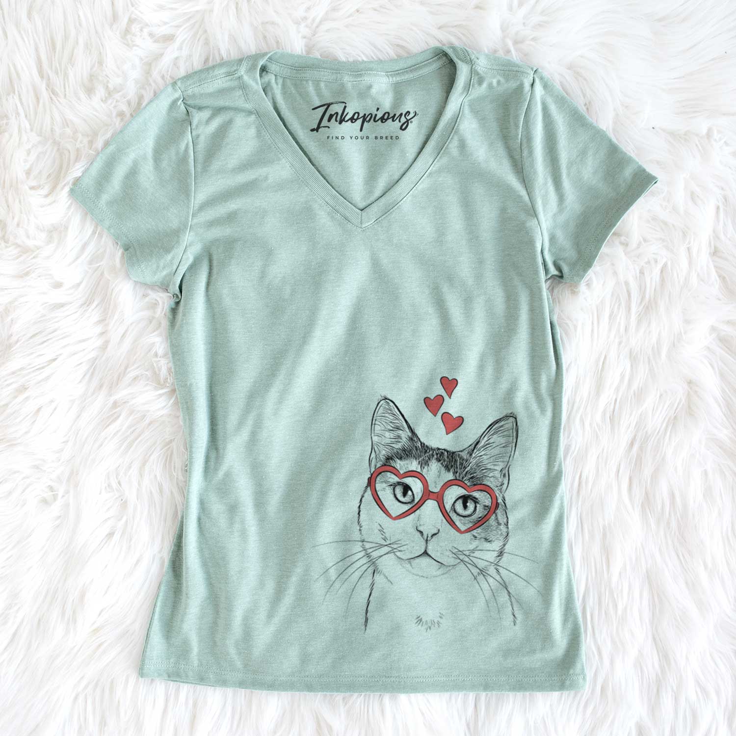 Valentine Denver the Calico Cat - Women's V-neck Shirt