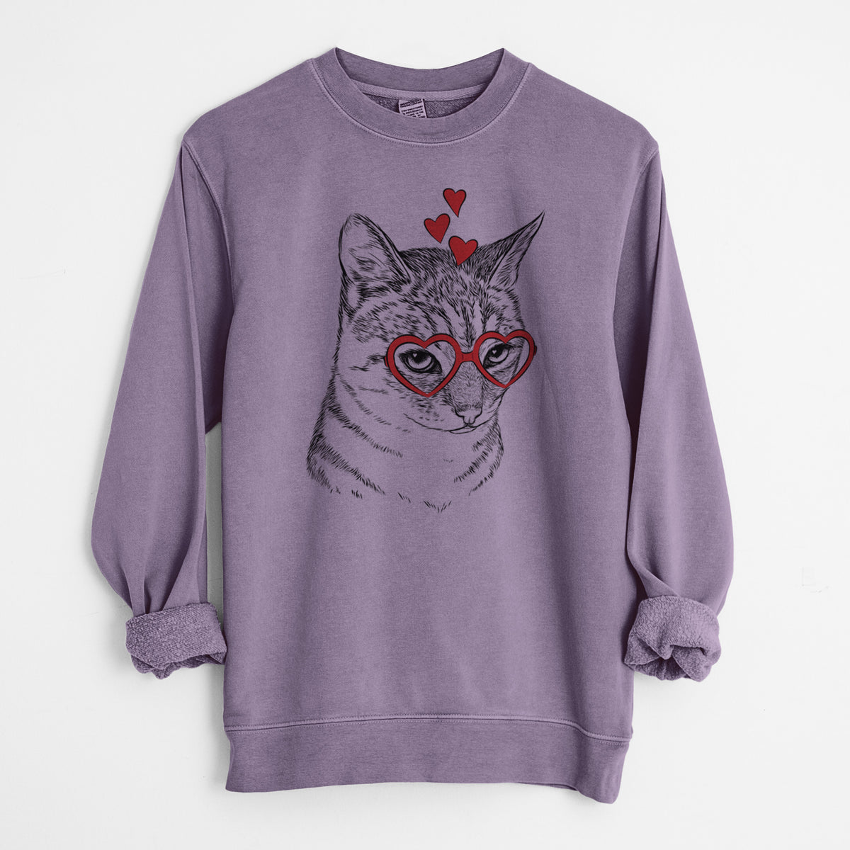 Valentine Dora the Tabby Cat - Unisex Pigment Dyed Crew Sweatshirt
