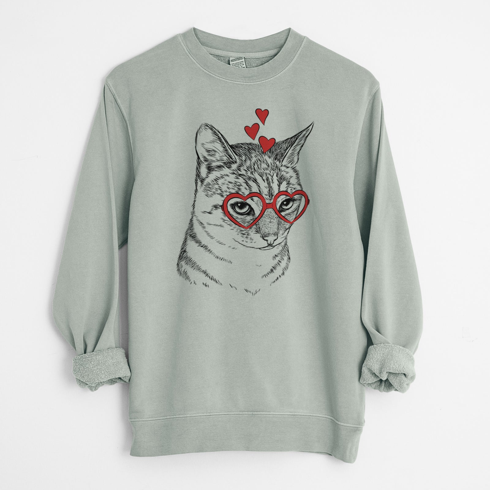 Valentine Dora the Tabby Cat - Unisex Pigment Dyed Crew Sweatshirt