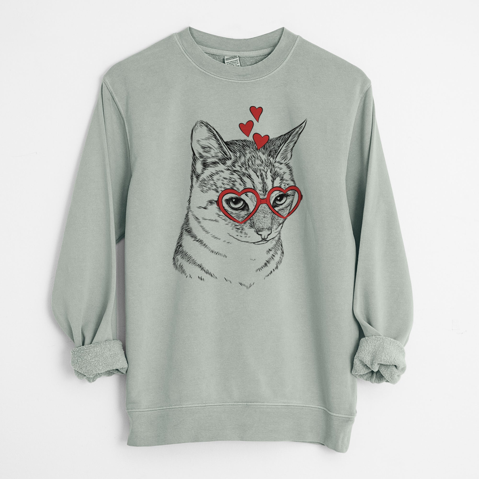 Valentine Dora the Tabby Cat - Unisex Pigment Dyed Crew Sweatshirt