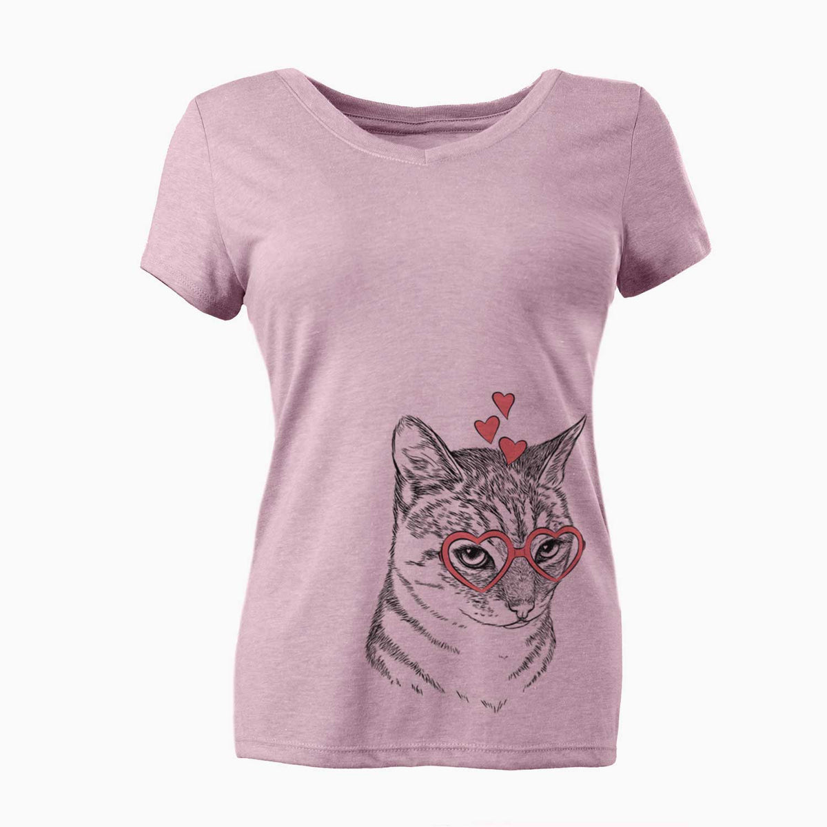 Valentine Dora the Tabby Cat - Women's V-neck Shirt