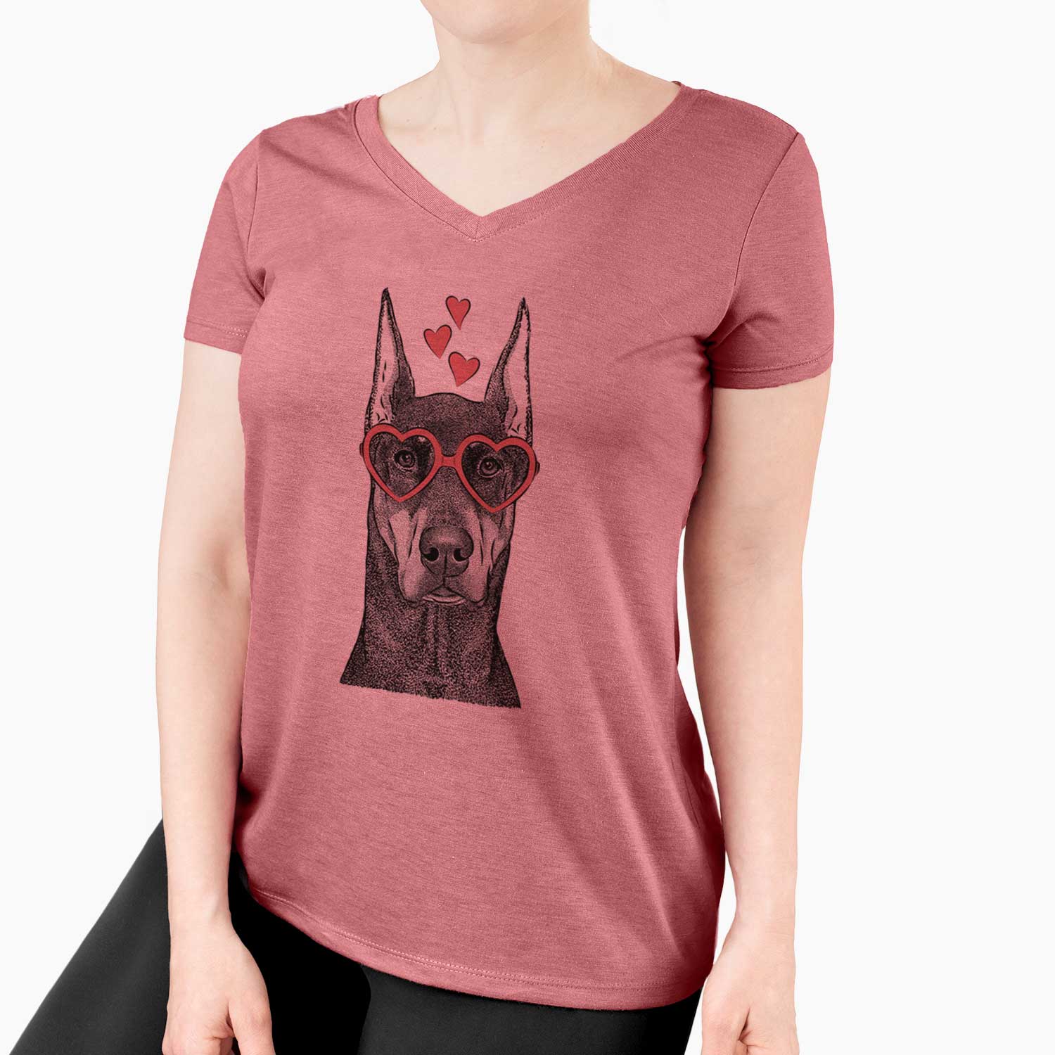 Valentine Drake the Doberman Pinscher - Women's V-neck Shirt