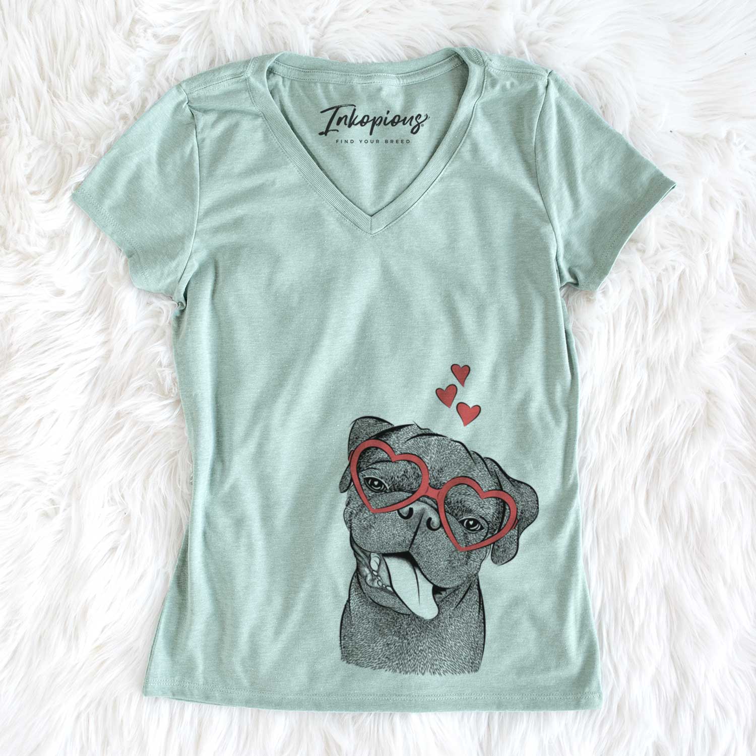 Valentine Dudley Danger the Pug - Women's V-neck Shirt