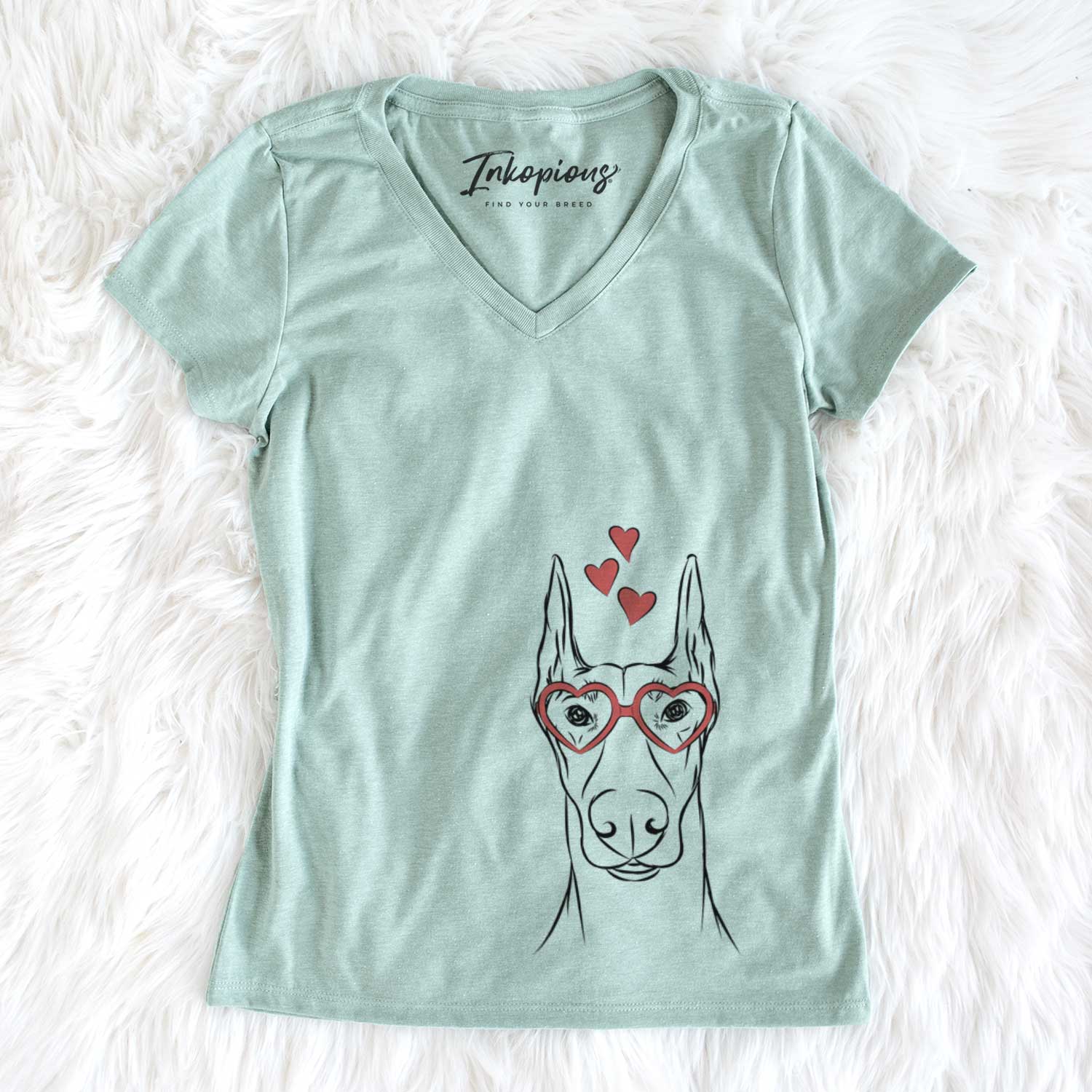Valentine Duke the Doberman Pinscher - Women's V-neck Shirt