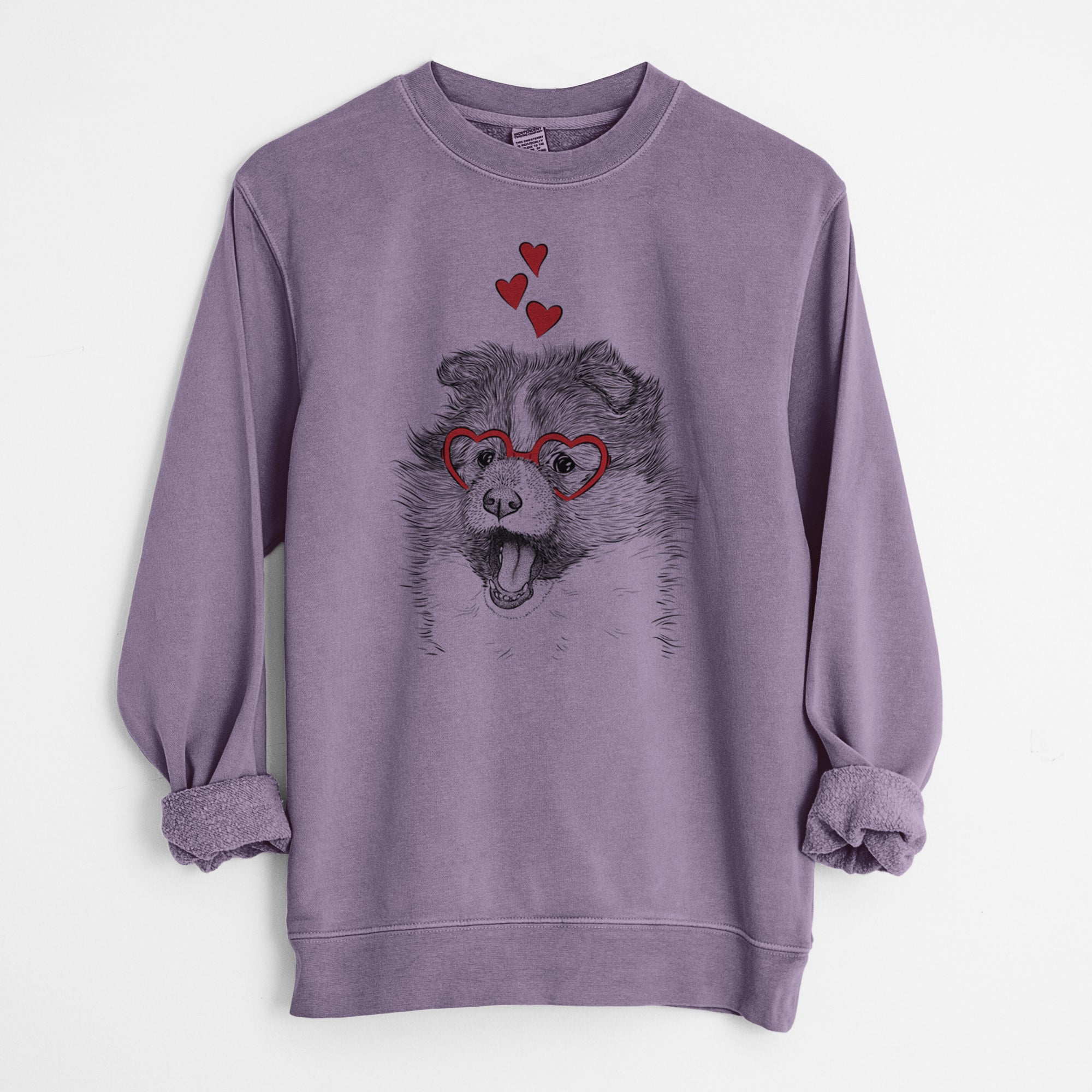 Valentine Dylan the Shetland Sheepdog - Unisex Pigment Dyed Crew Sweatshirt