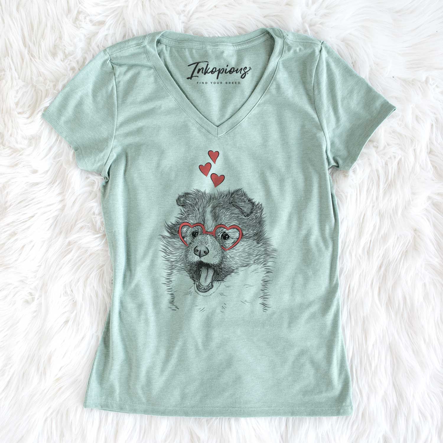 Valentine Dylan the Shetland Sheepdog - Women's V-neck Shirt