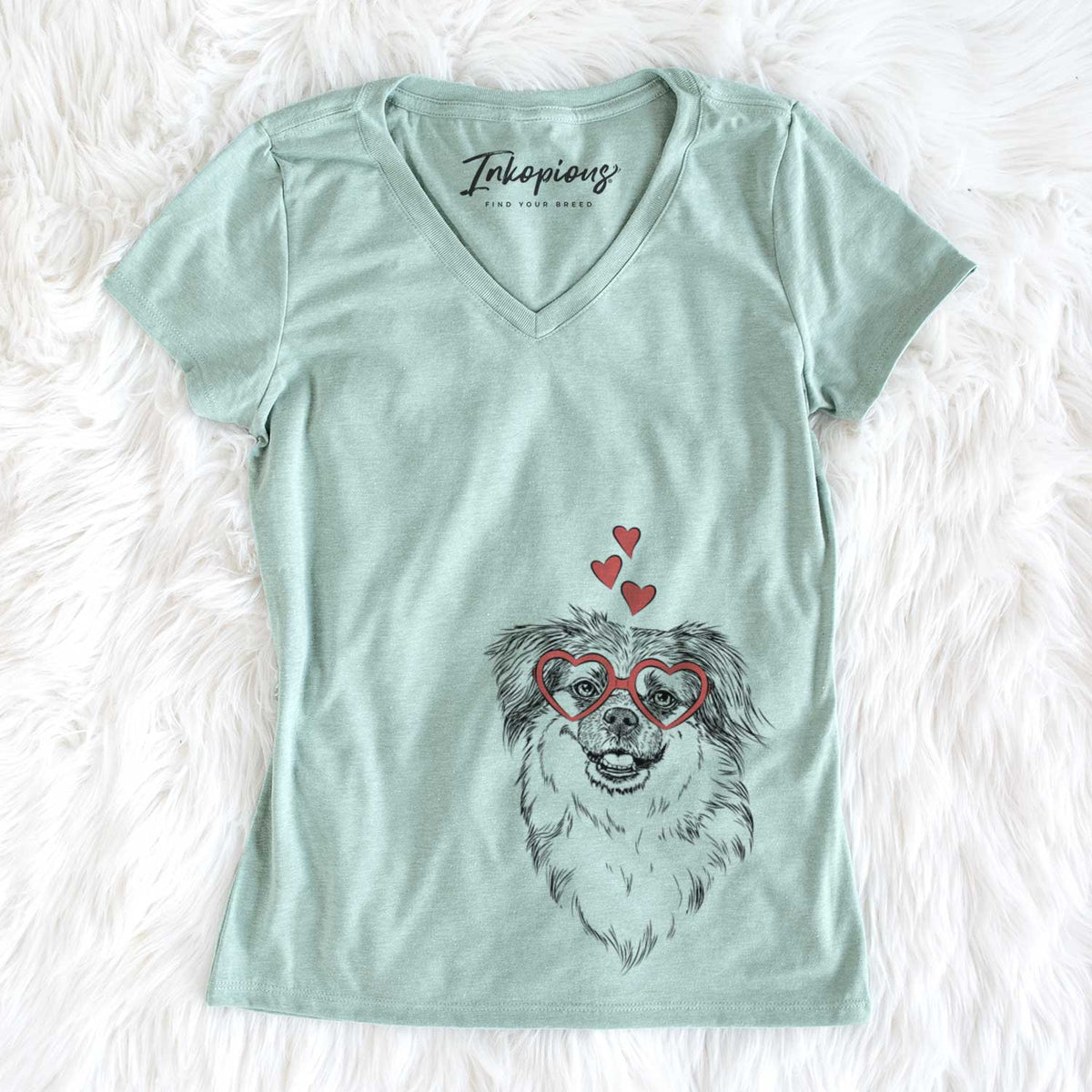 Valentine Ed the Tibetan Spaniel - Women&#39;s V-neck Shirt