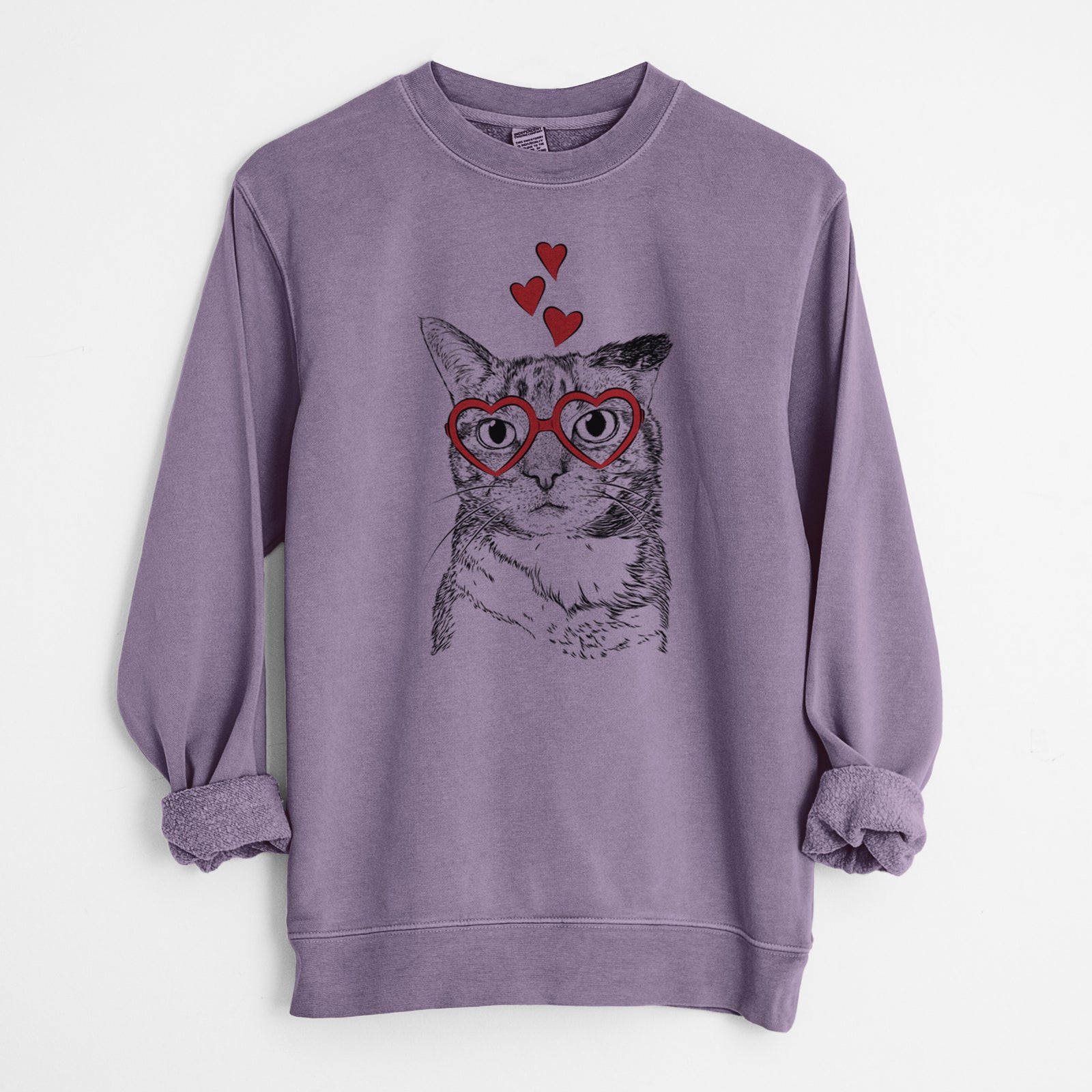 Valentine Eleanor the Domestic Shorthair Cat - Unisex Pigment Dyed Crew Sweatshirt