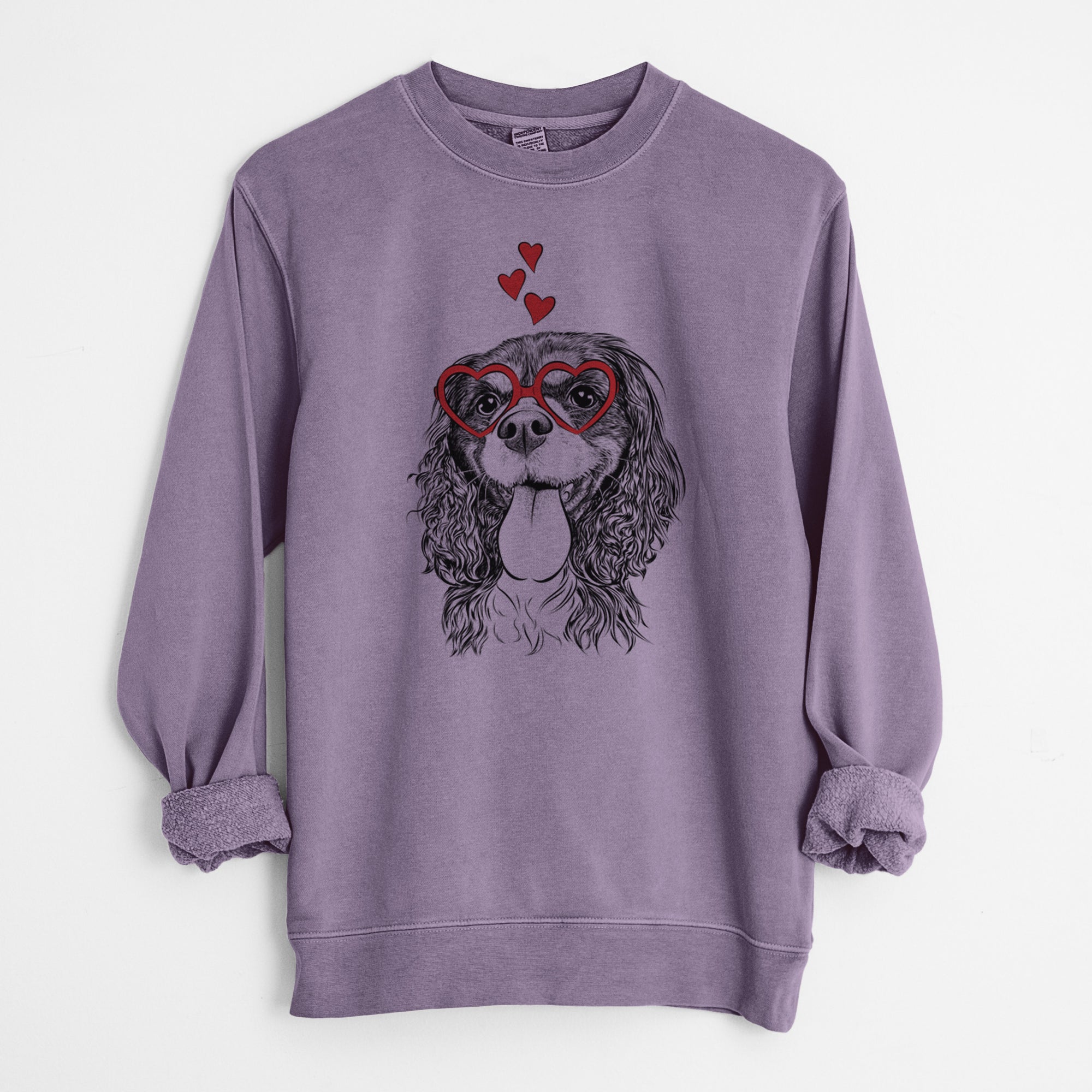 Valentine Elizabeth the Cavalier King Charles Spaniel - Unisex Pigment Dyed Crew Sweatshirt