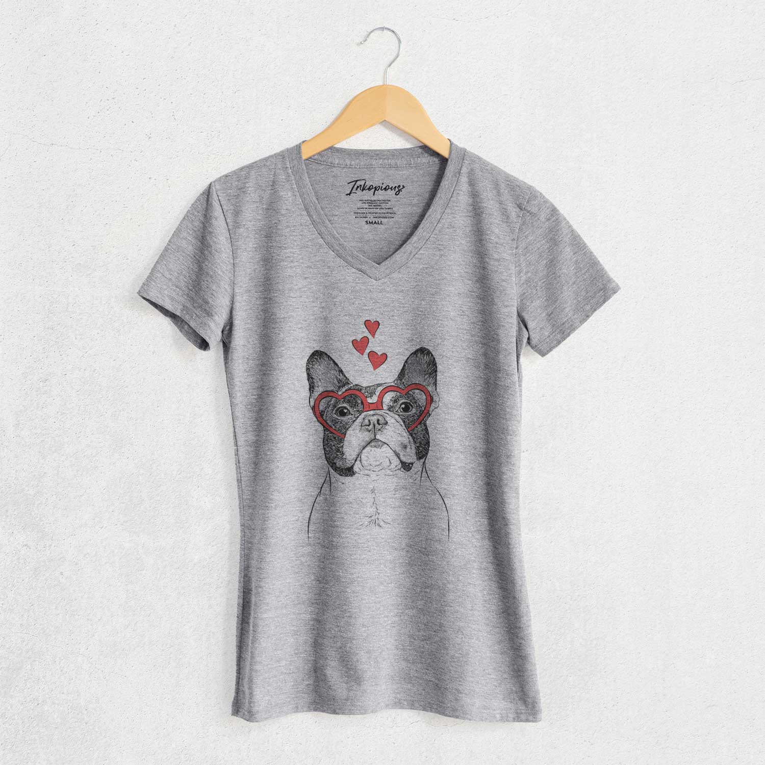 Valentine Ella the French Bulldog - Women's V-neck Shirt