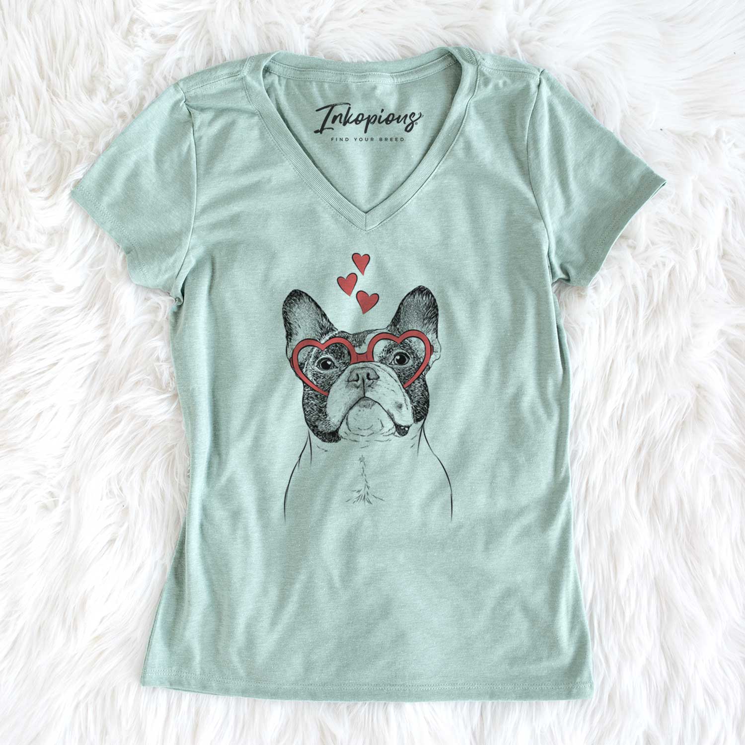 Valentine Ella the French Bulldog - Women's V-neck Shirt