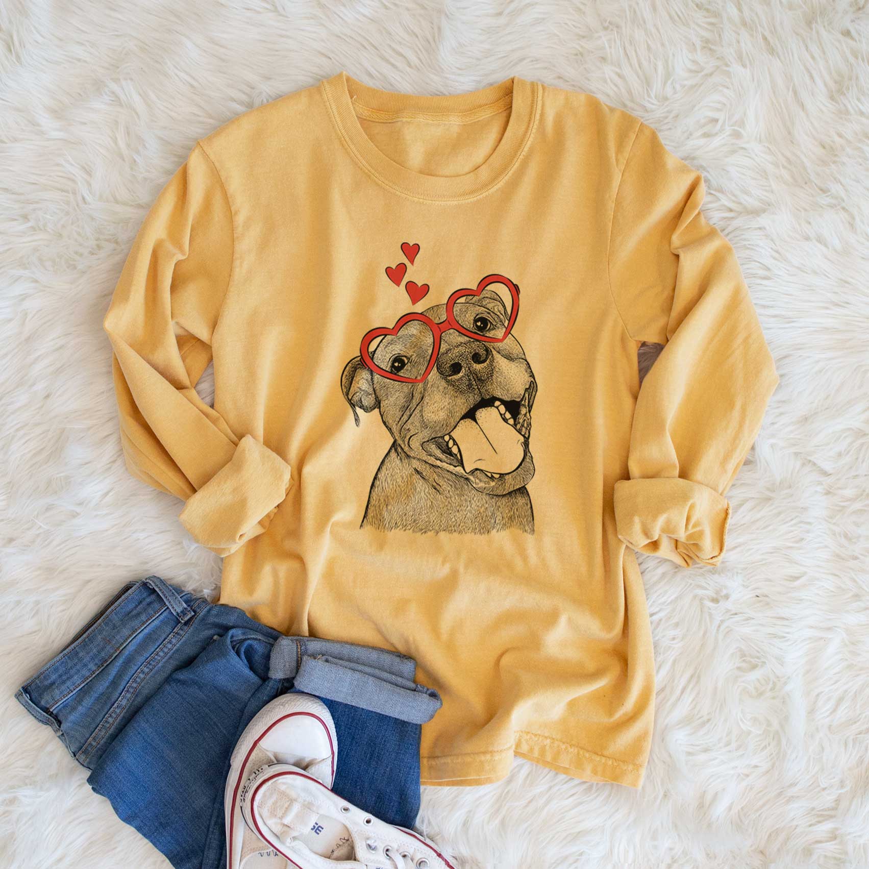 Valentine Eloise the Pitbull Mix - Heavyweight 100% Cotton Long Sleeve