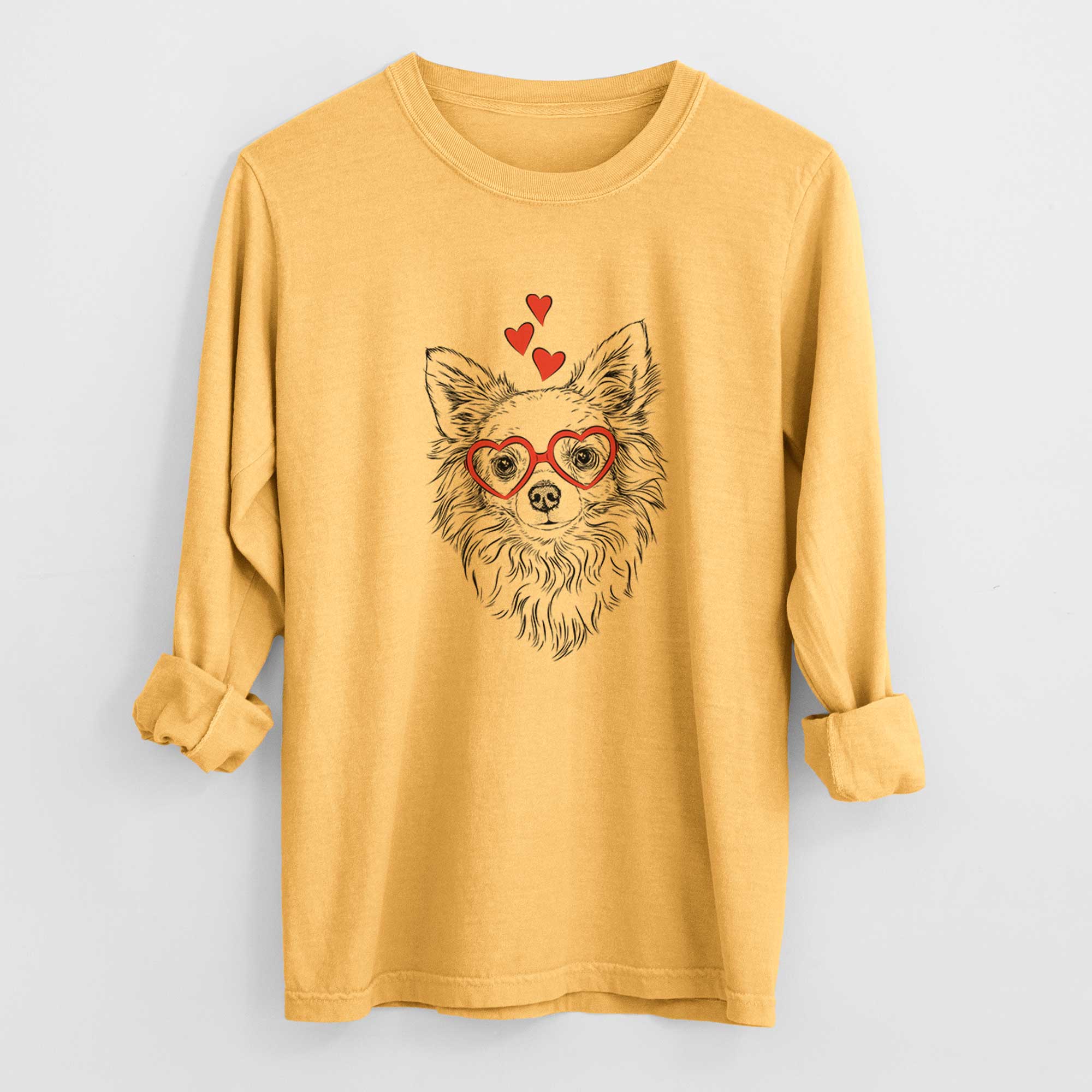Valentine Emma the Longhaired Chihuahua - Heavyweight 100% Cotton Long Sleeve