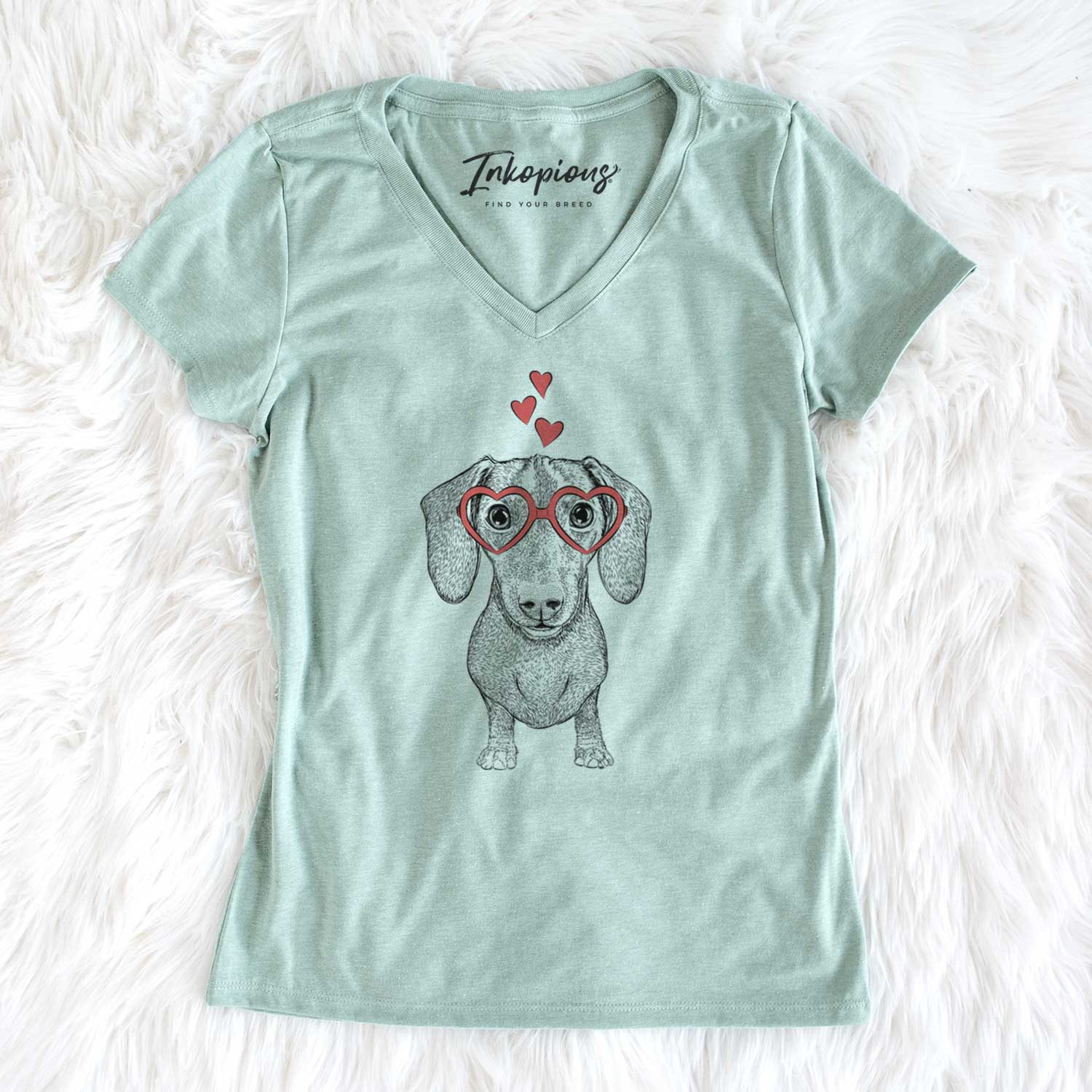 Valentine Ernie the Mini Dachshund - Women's V-neck Shirt