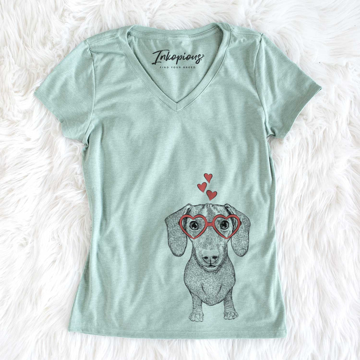 Valentine Ernie the Mini Dachshund - Women&#39;s V-neck Shirt