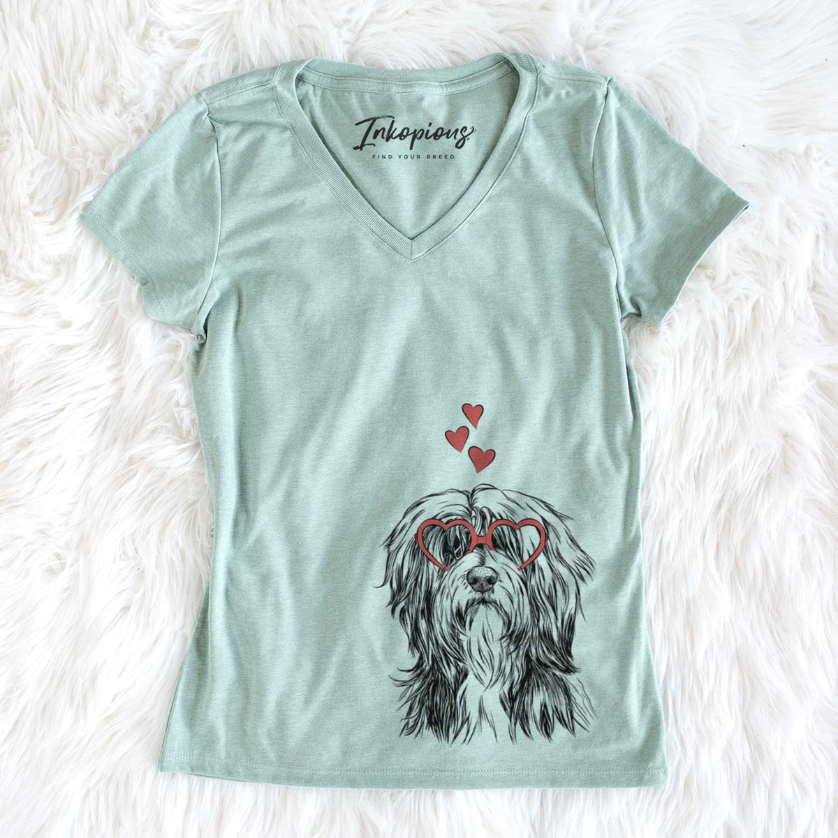 Valentine Fiji the Polish Lowland Sheepdog - Women's V-neck Shirt