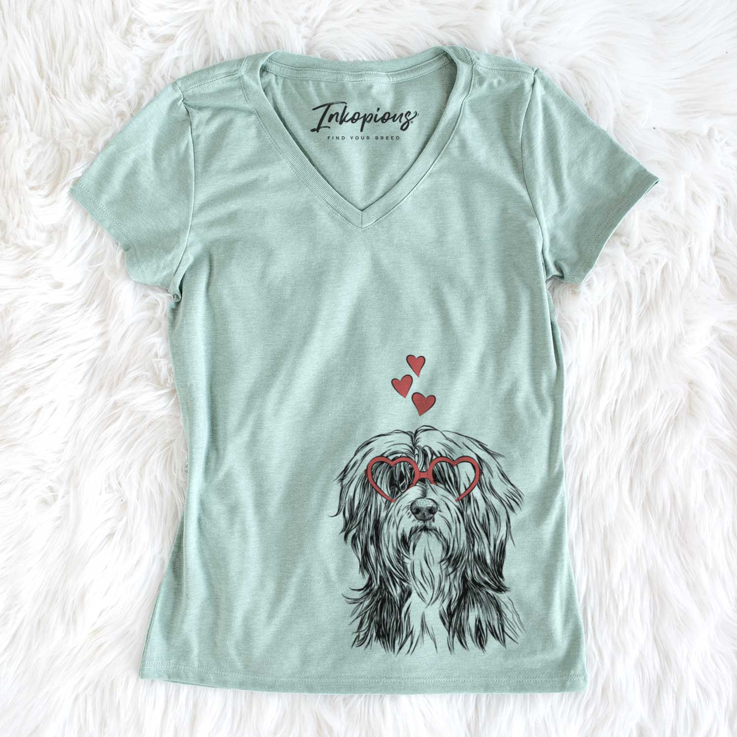Valentine Fiji the Polish Lowland Sheepdog - Women's V-neck Shirt