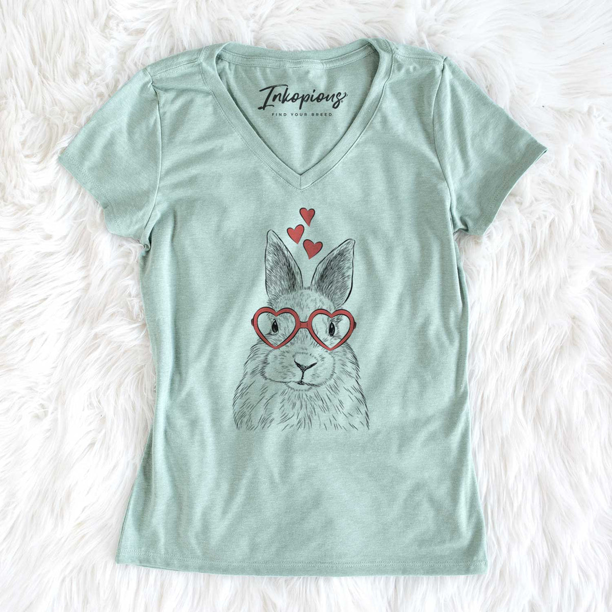 Valentine Flower the Rex Rabbit - Women's V-neck Shirt