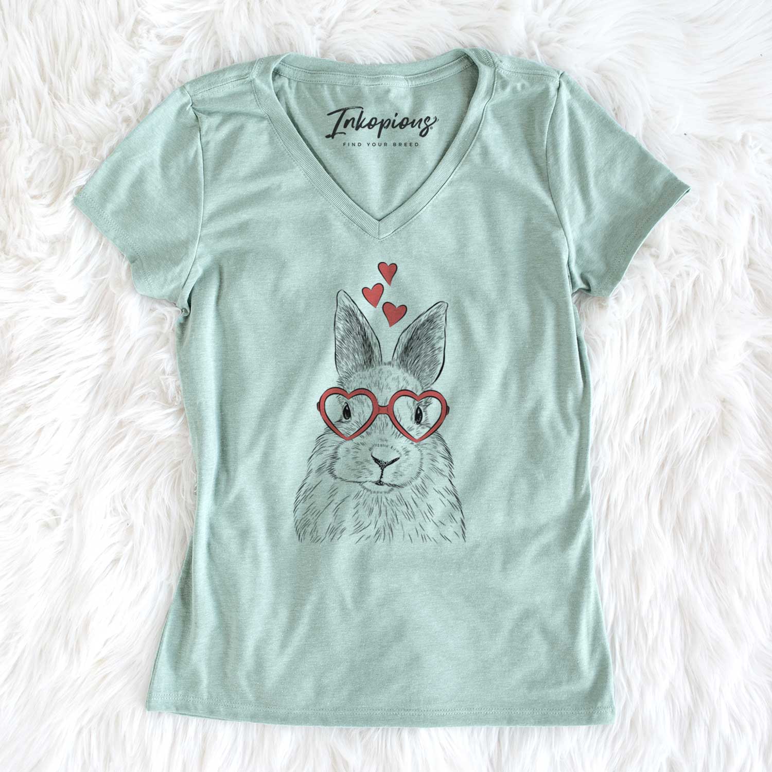 Valentine Flower the Rex Rabbit - Women's V-neck Shirt