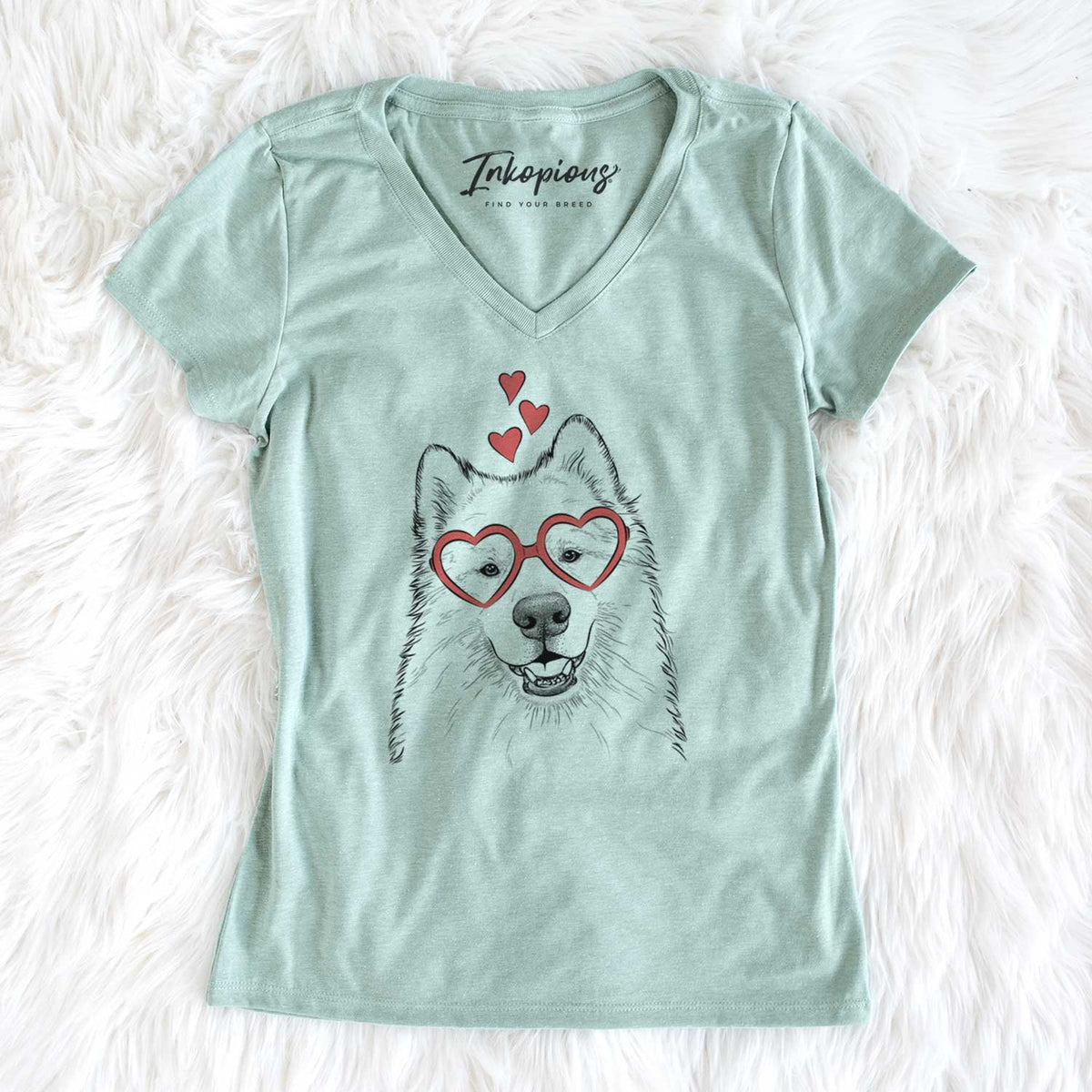 Valentine Foster the Samoyed - Women's V-neck Shirt