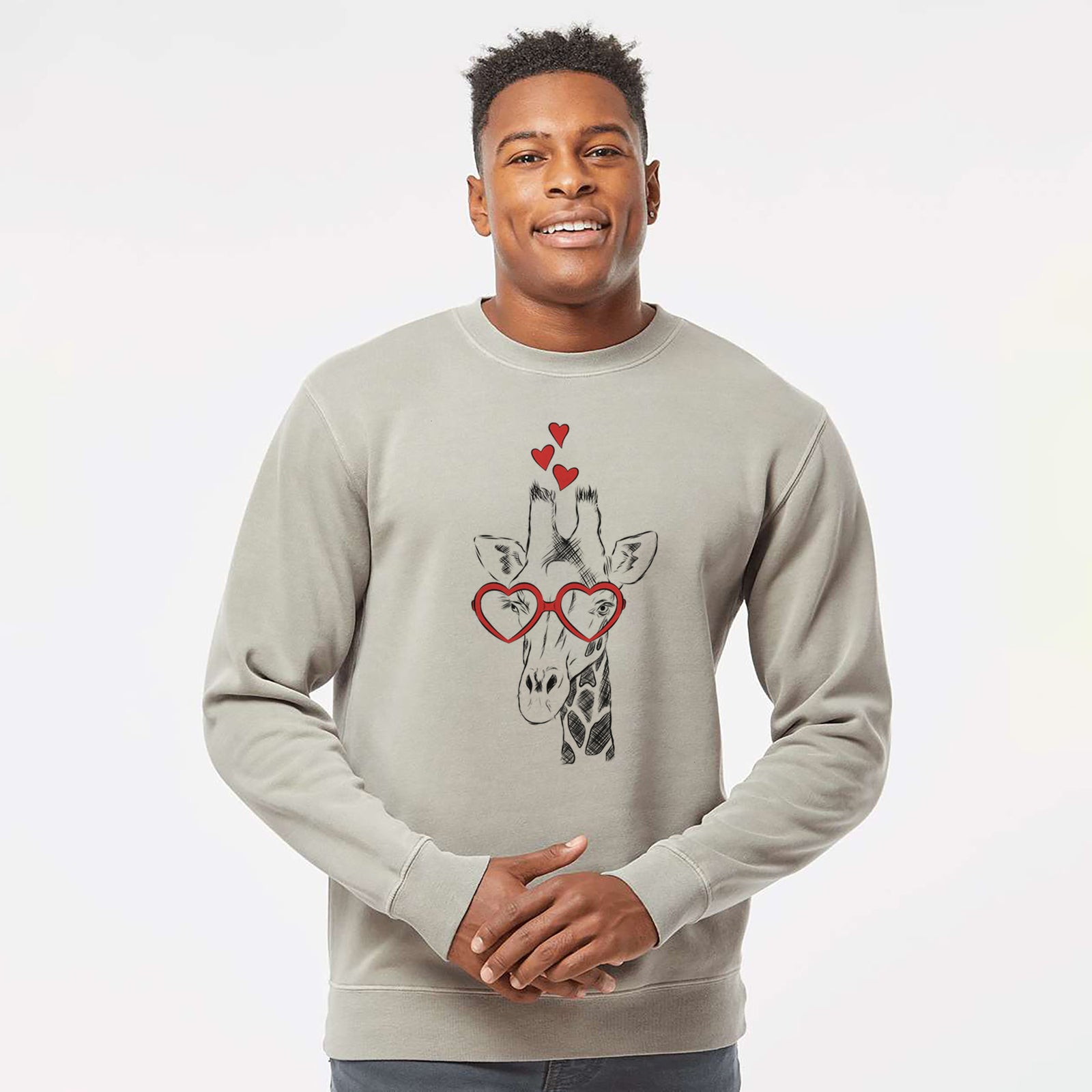 Valentine Geoffrey the Giraffe - Unisex Pigment Dyed Crew Sweatshirt